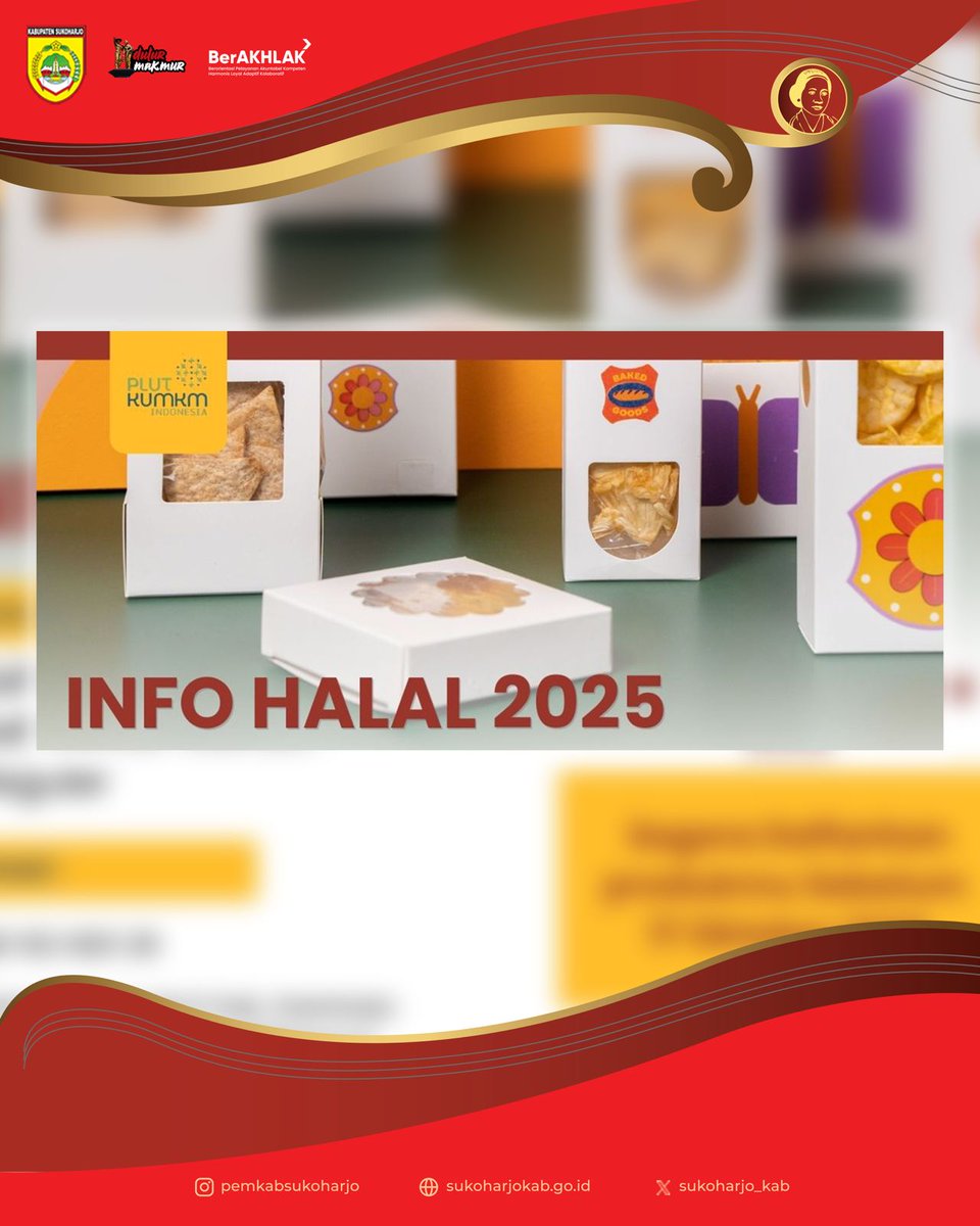 sukoharjo_kab's tweet photo. Dulur Makmur,

Ayo segera daftarkan produk UMKM mu agar mendapat sertifikat halal!! syarat dan ketentuan cek dipostingan ya lurr..

#sukoharjomakmur
#sukoharjolebihmajuadildanbermartabat 
#pendaftaranhalal
#infohalal https://t.co/XFTp9efDvL