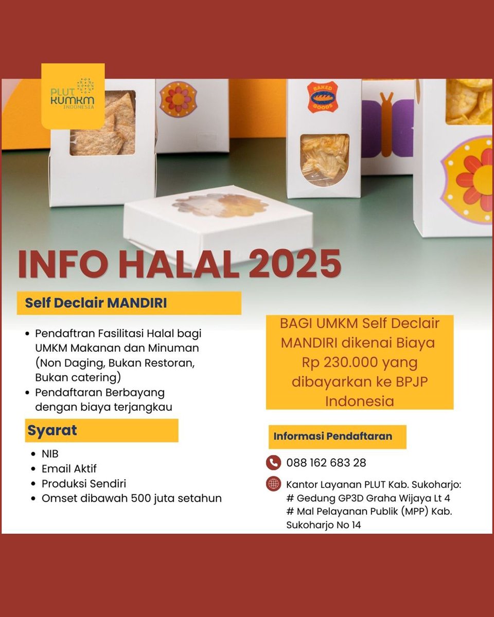 sukoharjo_kab's tweet photo. Dulur Makmur,

Ayo segera daftarkan produk UMKM mu agar mendapat sertifikat halal!! syarat dan ketentuan cek dipostingan ya lurr..

#sukoharjomakmur
#sukoharjolebihmajuadildanbermartabat 
#pendaftaranhalal
#infohalal https://t.co/XFTp9efDvL