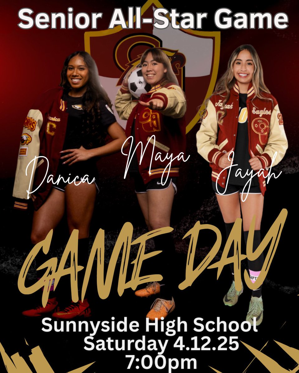 ⚽️🌟 Senior All-Star Game Day! ⚽️🌟

Come out and support your Lady Eagles 🦅 - Danica, Maya, and Jayah as they take the pitch for their final high school soccer game! They will be representing Clovis West on the East All-Star Team. Don’t miss this chance to cheer them on one