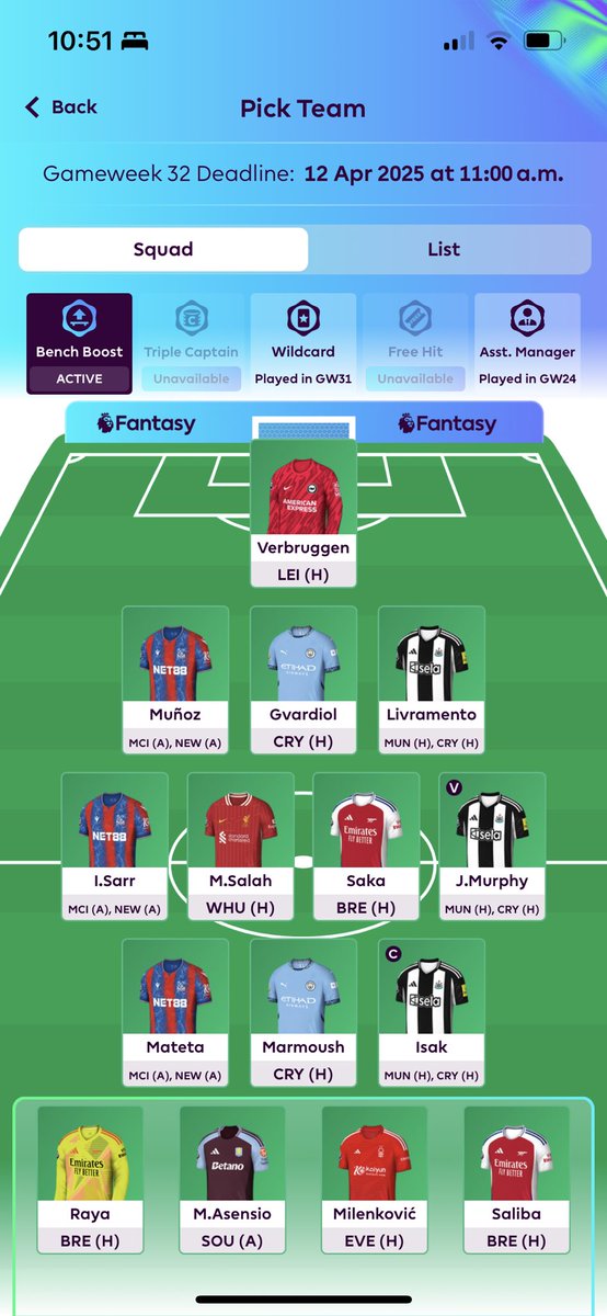 fplfroggy's tweet photo. GW32🔒

1FT used Elanga🤕 -> Asensio🇪🇸

Bench boost active✅

OR 53,462📈

Isak🧢 https://t.co/6zSSAagT32