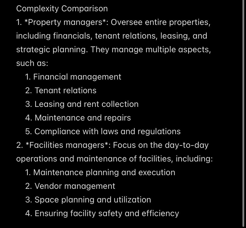 binjanman's tweet photo. I know most hiring managers have its own perspective but here are some differences between a Property Manager and Facilities Manager.

I’m a Property Manager (Engineer) that encompasses both hard and soft services of a property and its facility. https://t.co/9rAct5TMPi