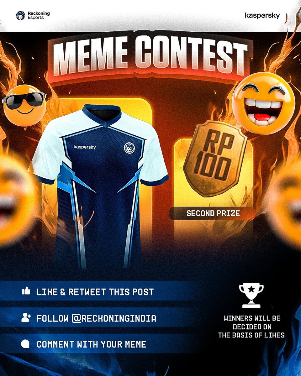 Bored? 🤔  Time to fire up your creativity!  Drop your best meme about the Indian gaming community and stand a chance to win the latest iQOORGE jersey or a Royal Pass! 🎉 

To participate : 
1️⃣ Follow <a href="/ReckoningIndia/">Reckoning Esports</a>
2️⃣ Like and rt this post
3️⃣ Drop a meme 

Winners will be