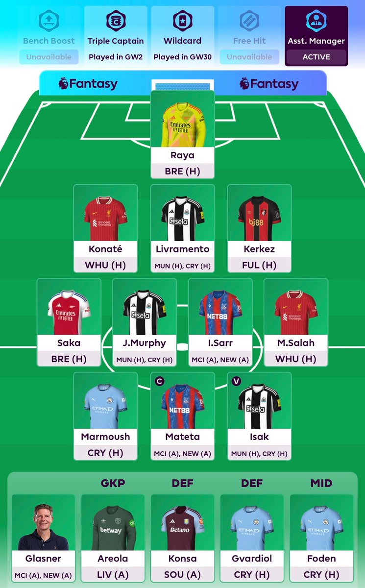 __cool2__'s tweet photo. GW32🔒
904k🌎
Mateta🧢
Assistant Manager: Glasner🫡
Frank➡️Glasner

Probably gonna regret not captaining Isak.

Good luck everyone!🍀
#fpl https://t.co/9WJaUCPLqG
