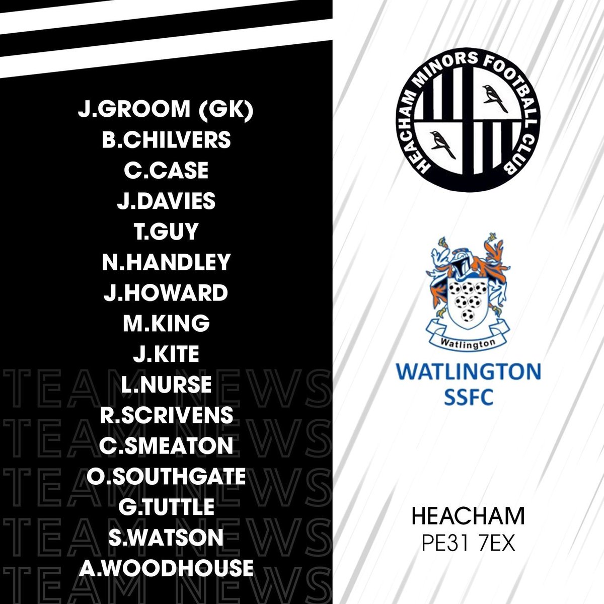 Its football day!

HMFC Development take on Watlington A at home this afternoon, here is how they line up ⚽
