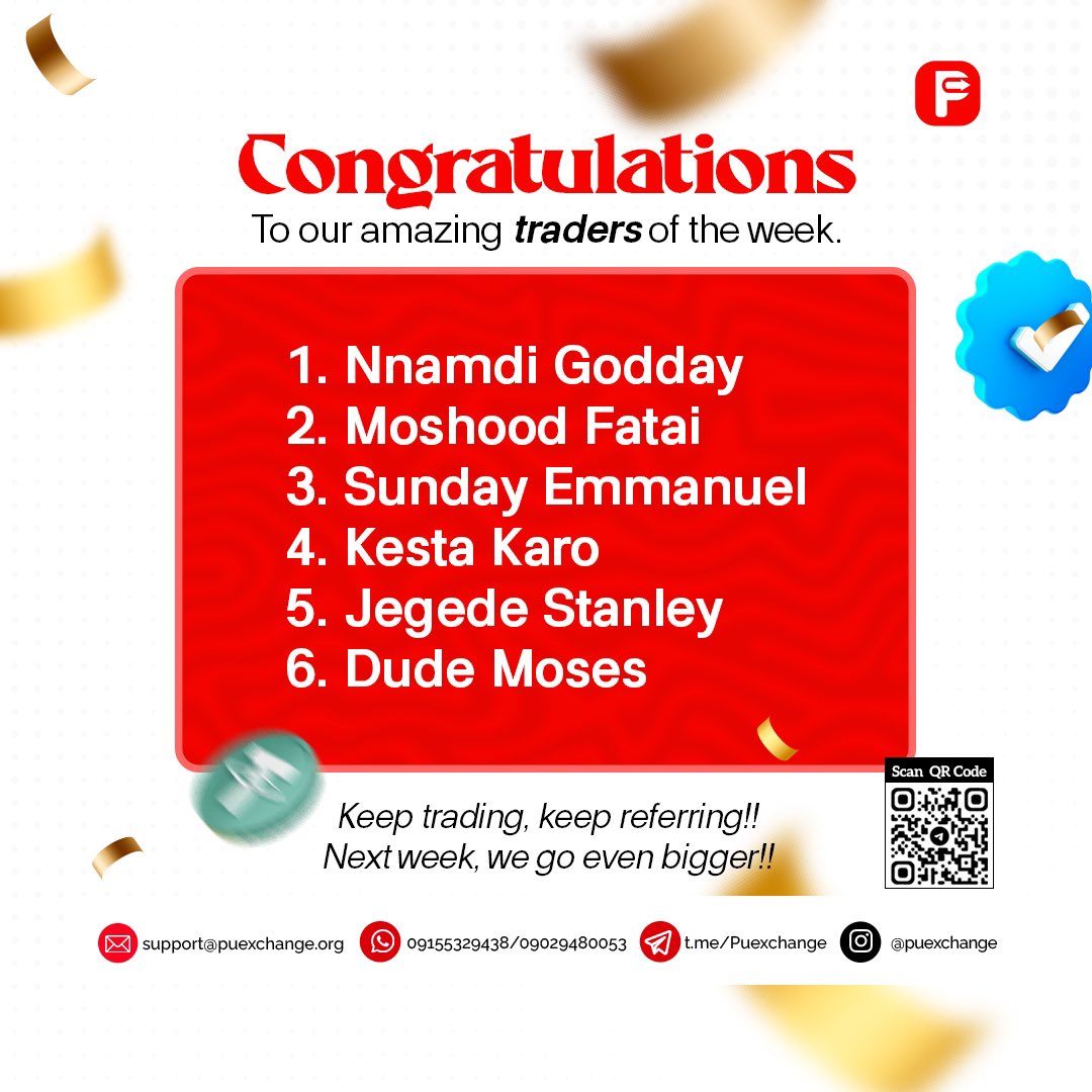 puexchange's tweet photo. Trader of the Week 🏆
Big congratulations to these amazing winners for their outstanding performance and dedication to PUExchange. You’ve truly set the bar high this week. Keep trading like a pro! 
#puexchange #traderoftheweek #besttrader #besttradingplug https://t.co/ucYpyShUGM