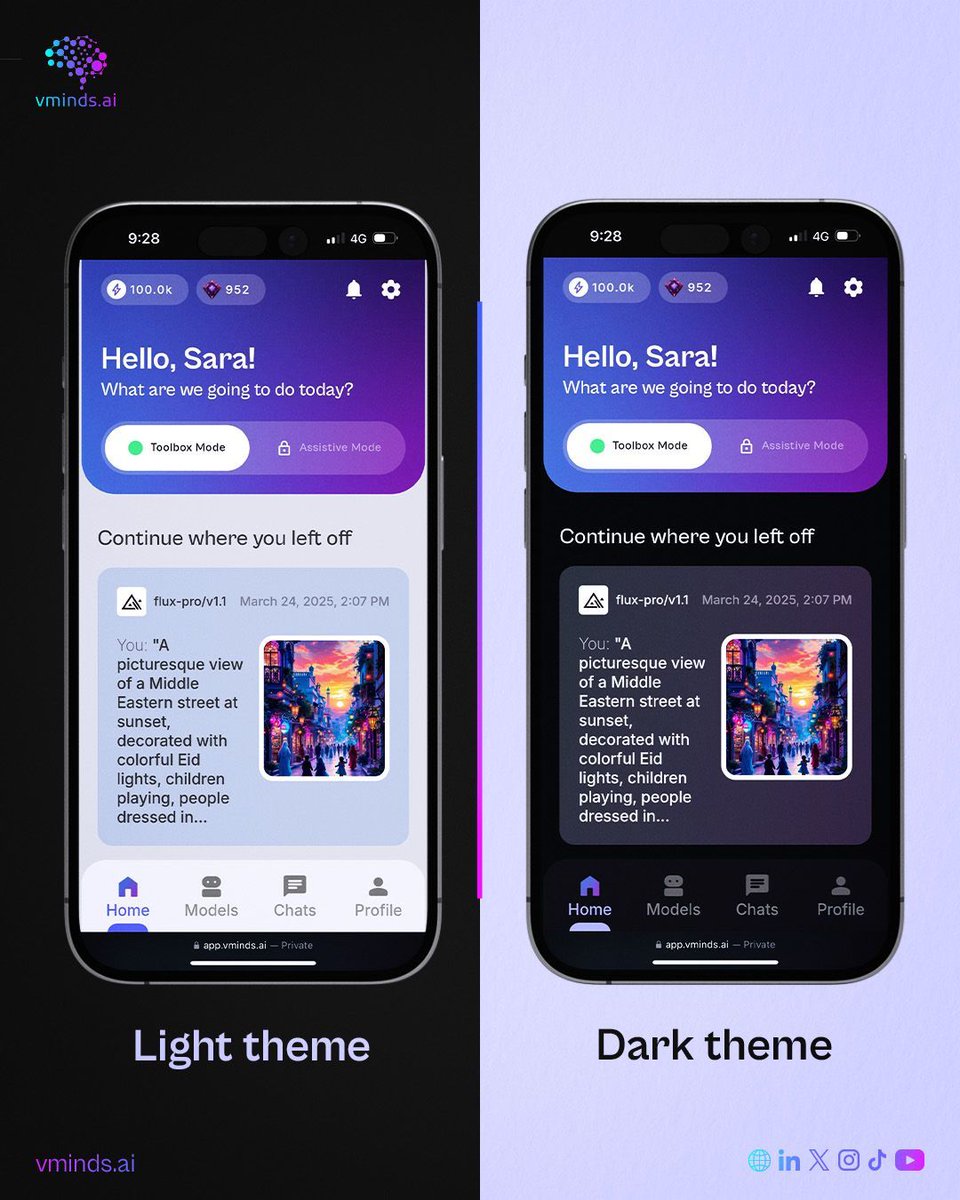 vminds_ai's tweet photo. whether you vibe with light or focus better in dark — https://t.co/EhayCgJ0vV  adapts to your rhythm.
🌓 seamless mode switching, because aesthetics matter too.
stay tuned for more cool themes coming soon! 

#UserFirst #DarkMode #LightMode #SaudiArabia #SaudiInnovation #SaudiAI https://t.co/ssQLiC3ber