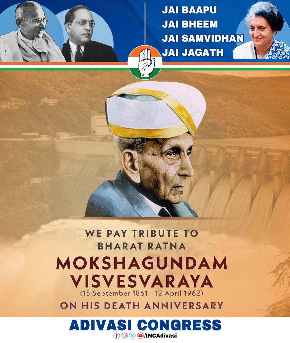 INCAdivasi's tweet photo. Remembering the legendary engineer, visionary, and Bharat Ratna Sir Mokshagundam Visvesvaraya on his death anniversary. His contributions to nation-building and modern engineering continue to inspire generations.

#Visvesvaraya #EngineeringLegend