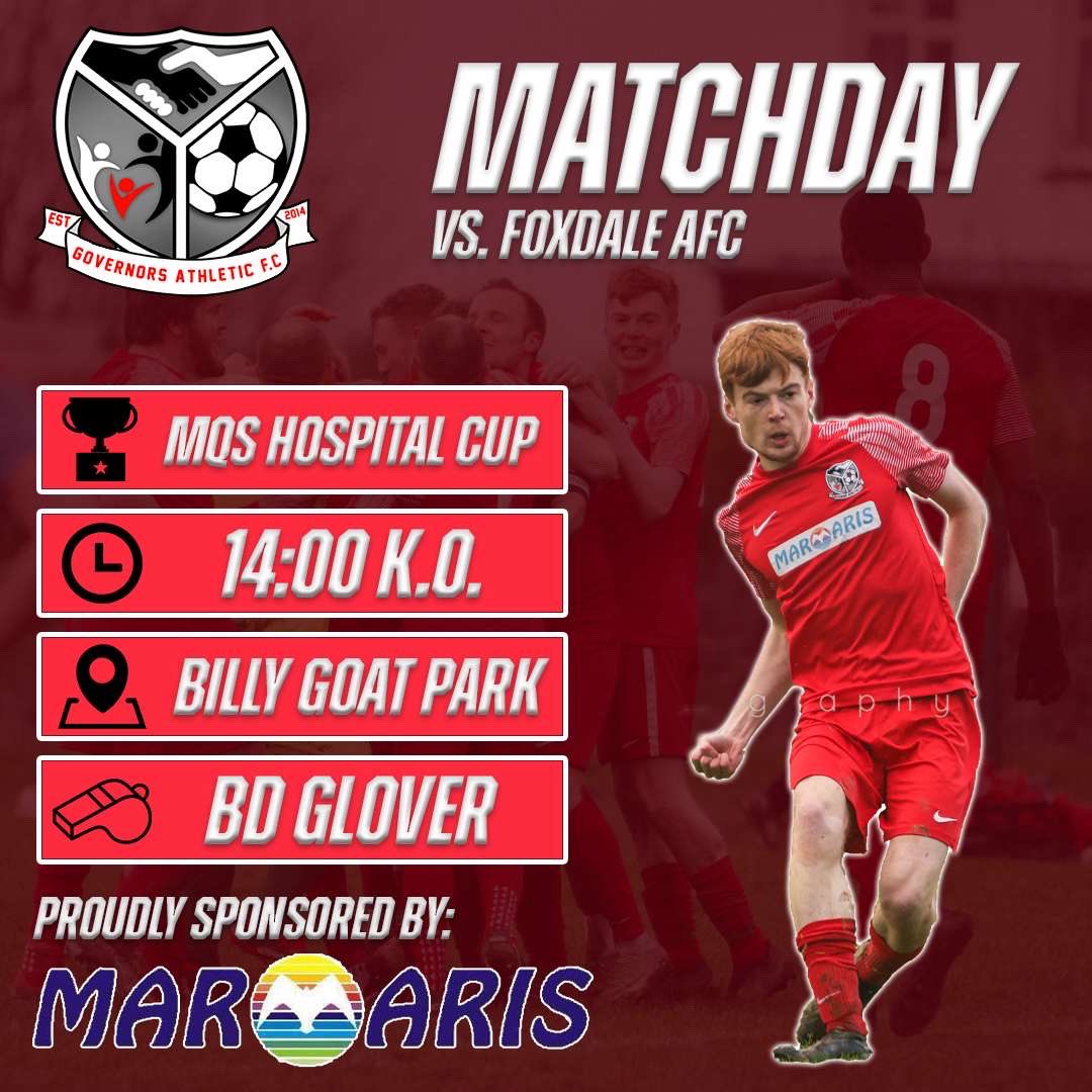 GovernorsAFC's tweet photo. MATCHDAY

This afternoon sees our First Team travel away to @Foxdale_AFC in the Hospital Cup 1st Round.

All your support down in Foxdale is appreciated 🙌🏻

🔴⚪️#UTG https://t.co/Kx23rkfW7x