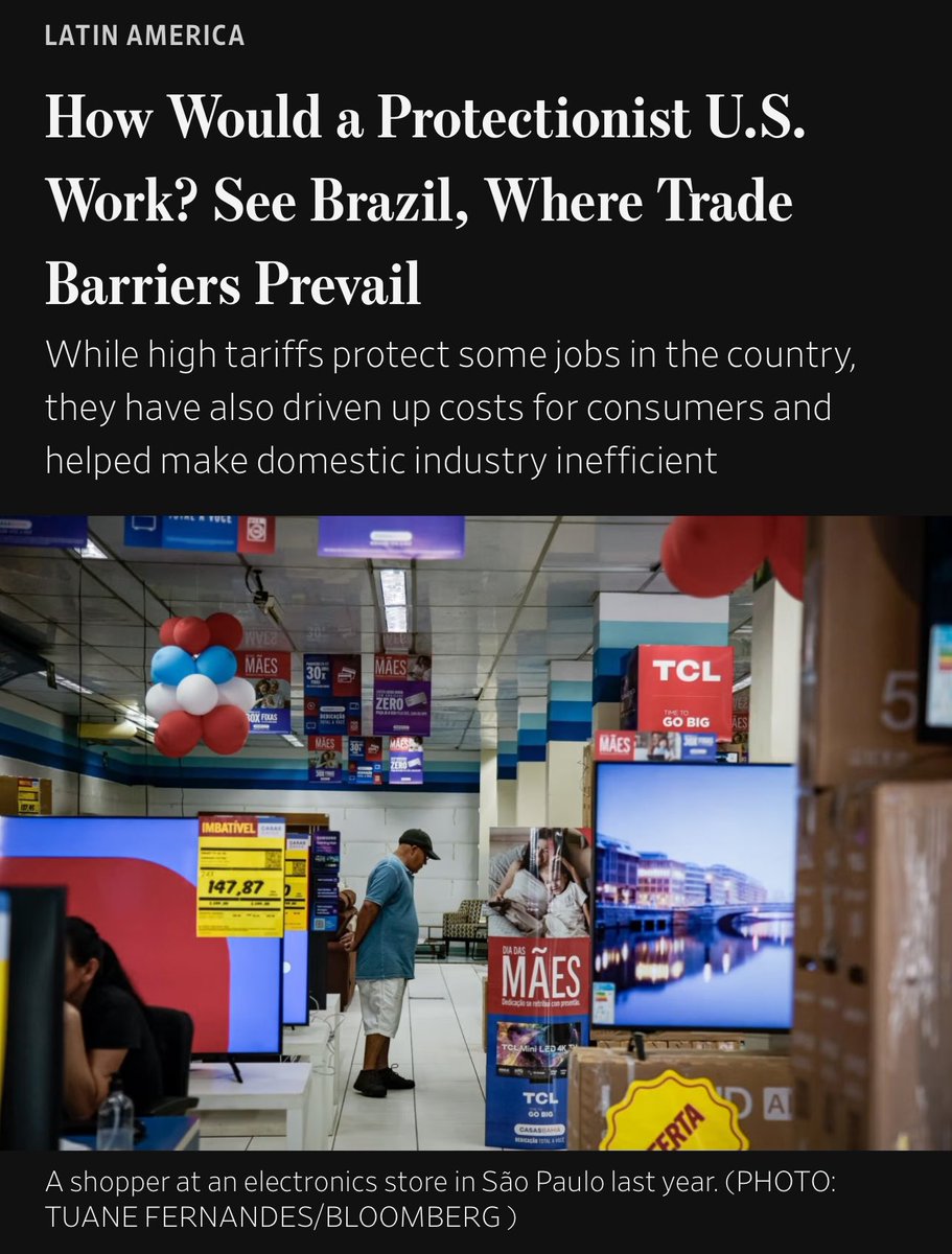 wall street journal hoje basicamente mandou o meme BAD ENDING, THE WHOLE WORLD IS NOW BRAZIL

"como seriam os EUA protecionistas? é só dar uma olhada no Brasil"