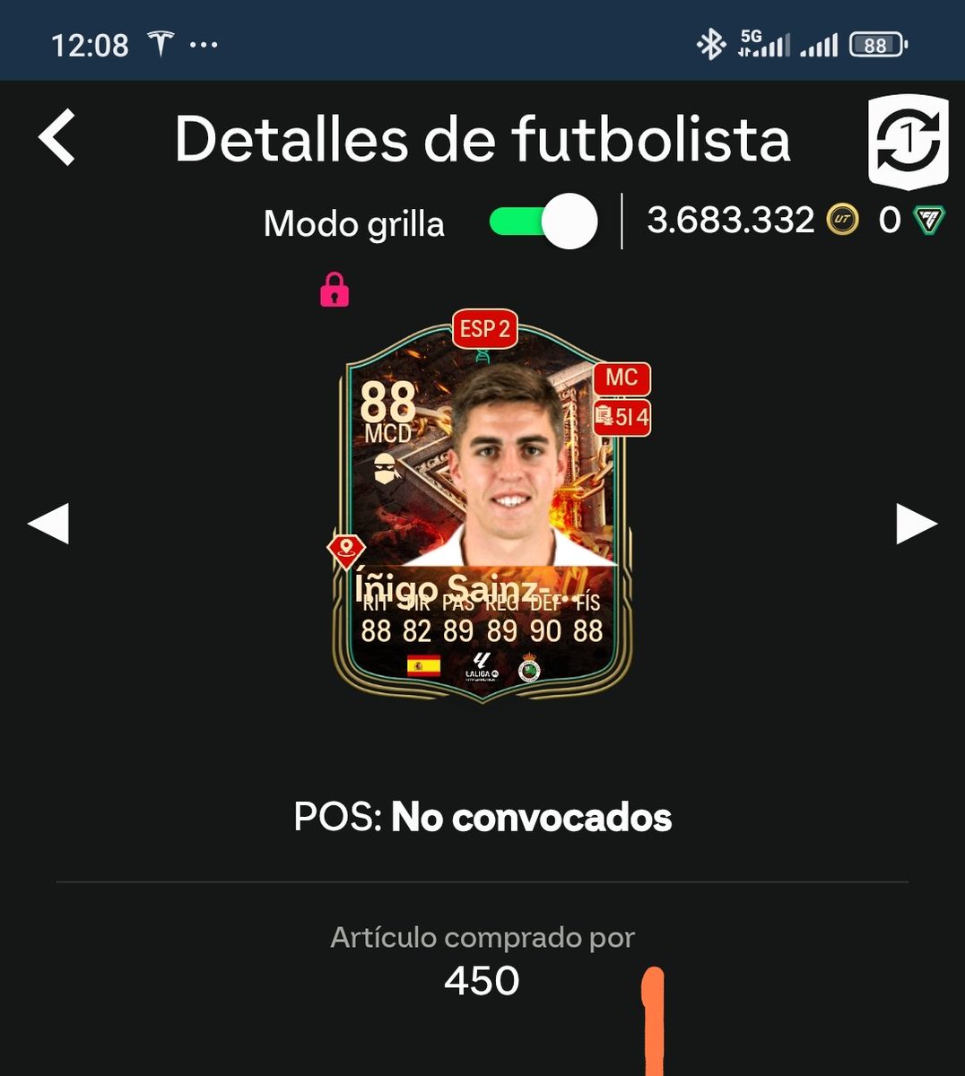 n4ch's tweet photo. @PedsanUT No se, lleva varias evos y le tuve que poner las stats a mano en fut gg porque ya en 82 tenía stats de locos. De hecho en la de 88 casi ni me ha subido de como lo tenía. Pero imposible de decirte que evos le metí en su día (que por cierto podrían implementar esto) https://t.co/RxDL74mW5Y