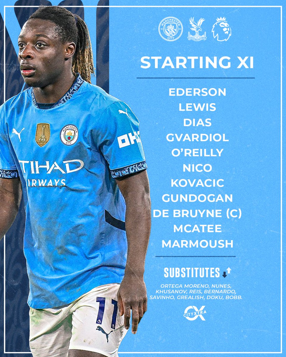 City_Xtra's tweet photo. Official: #ManCity Starting XI vs Crystal Palace. https://t.co/ppUMSwMsD2