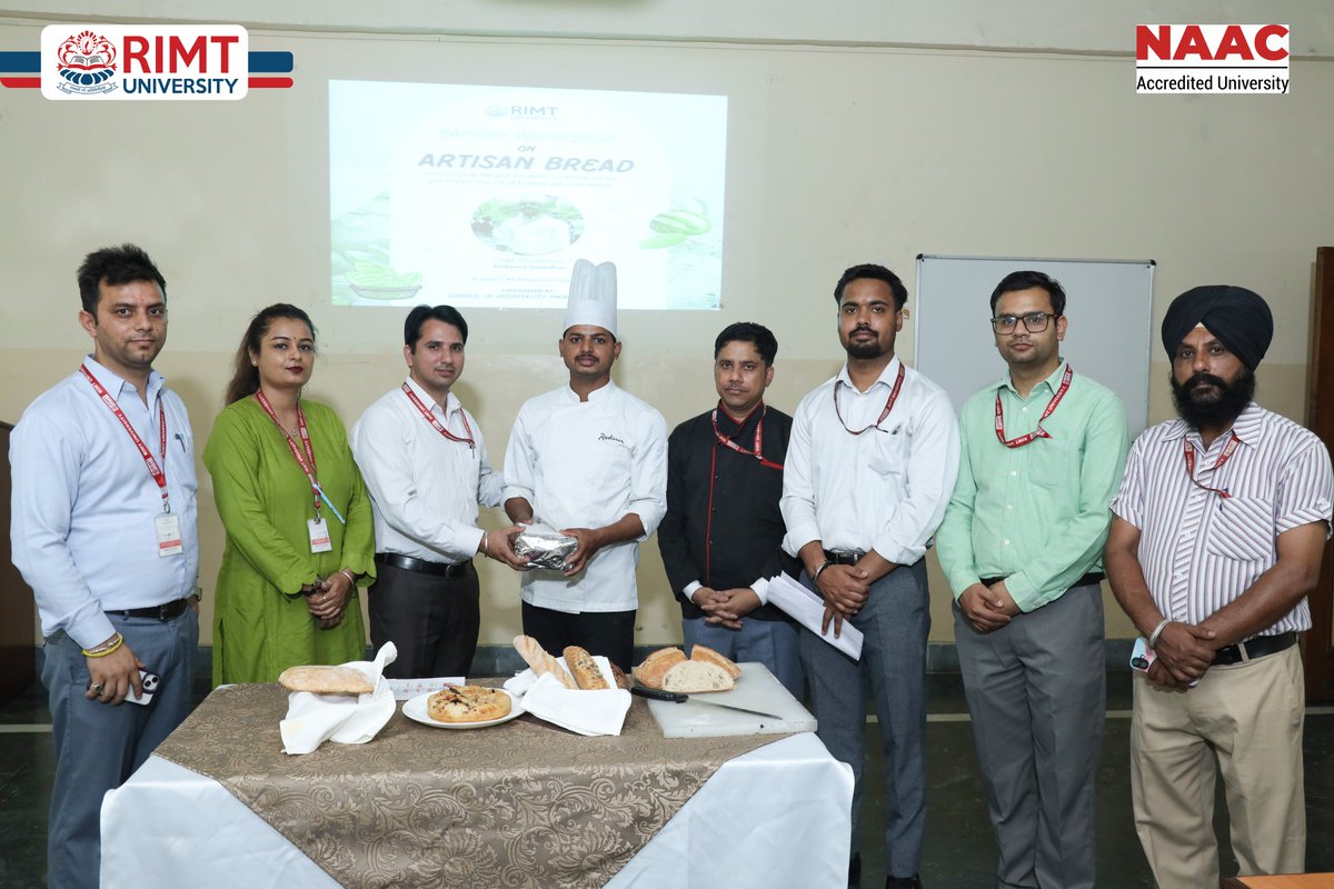 RimtUniversity's tweet image. RIMT’s Hotel Management Dept hosted an amazing Artisan Bread Making Workshop with Chef Shubham from Radisson Blu, Jalandhar! Students got hands-on with sourdough, proofing, and baking—blending skill with passion. #RIMTUniversity #BreadMakingWorkshop #FutureChefs #CulinaryArts