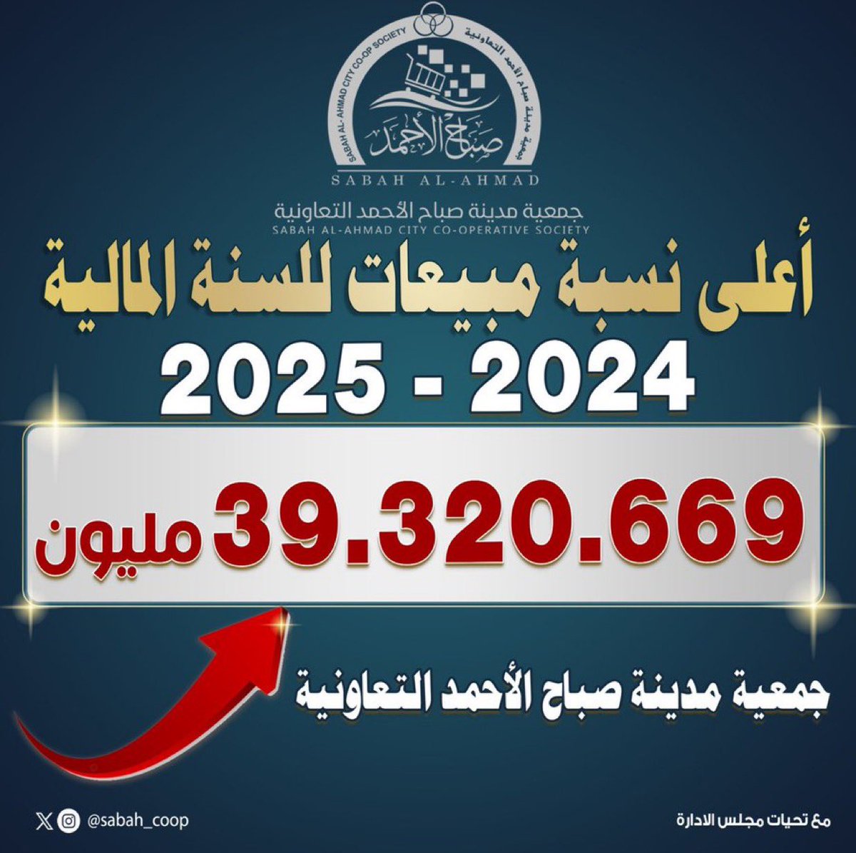 كما عاهدناكم منذ اليوم الأول لنيلنا ثقتكم 

#جمعية_صباح_الاحمد

📈 تحقق أعلى نسبة مبيعات للسنة المالية 2025/2024 

بمبلغ (39.320.669 ) مليون دك مبيعات

#مدينه_صباح_الاحمد 
<a href="/amthal1/">د.أمثـال الحـويـلة</a> 
<a href="/mosa1_kw/">وزارة الشئون الاجتماعية</a>