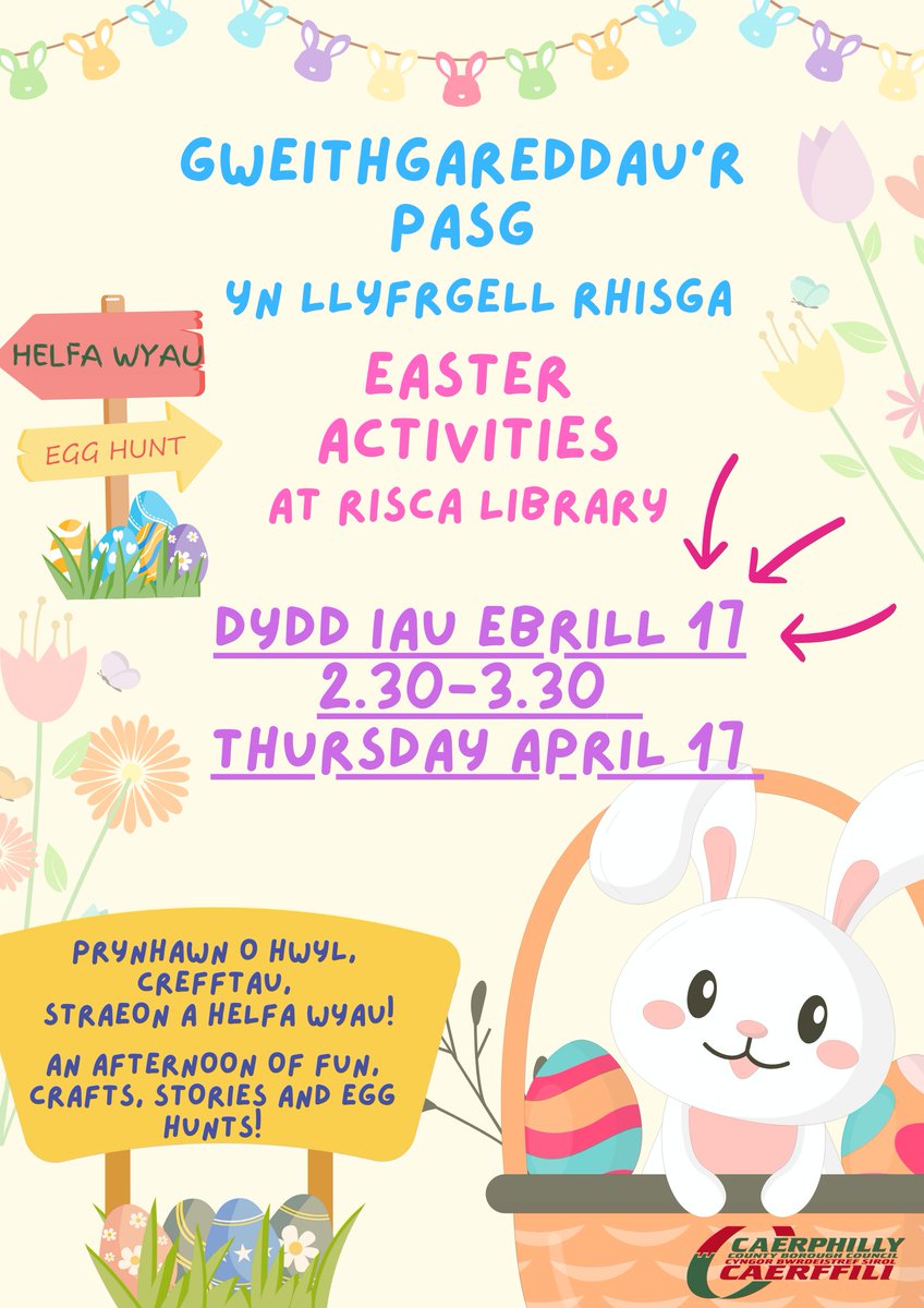 Dydd Iau- Ebrill 17 
Thursday- April 17th 

2:30-3:30

🌼🐰🐰🐰🐰🥚🥚🥚🥚🐰🐰🐰🐰🌼
