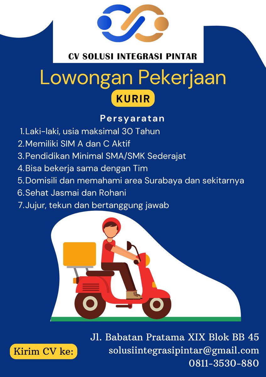 Lowongan Kerja Surabaya
#loker #lokersurabaya #lowongankerja #lowongandriver #lowongankurir