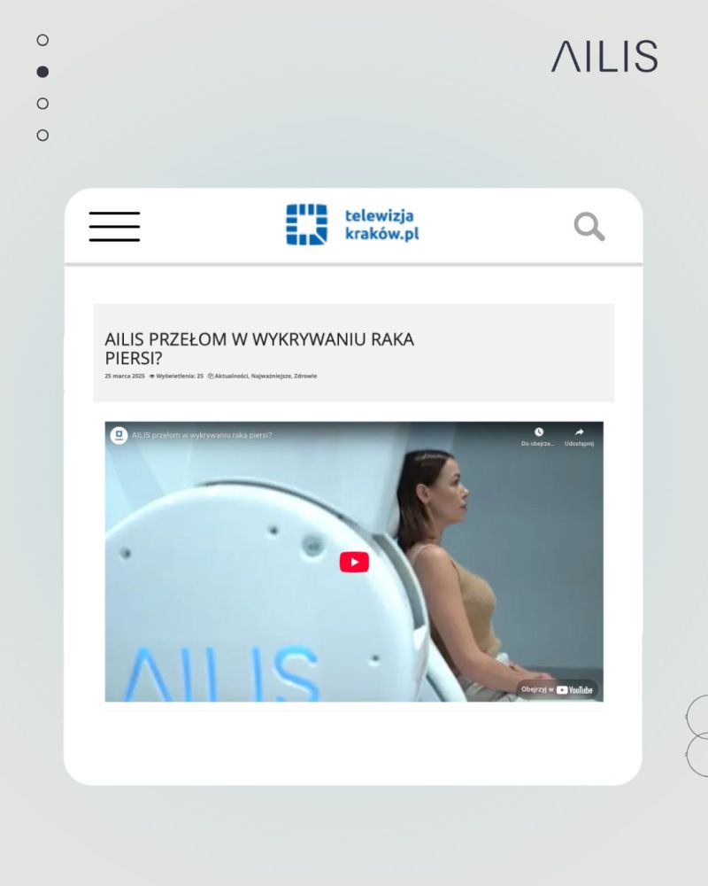 AilisCare's tweet photo. Zapraszamy Was do obejrzenia reportażu telewizji Krakow PL i odkrycia, jak AILIS może zrewolucjonizować diagnostyki raka piersi.
Zobacz cały reportaż i przekonaj się jaki potencjał niesie ze sobą technologia AILIS:
https://t.co/cH4AkXIqBD https://t.co/35q2dlTUT4