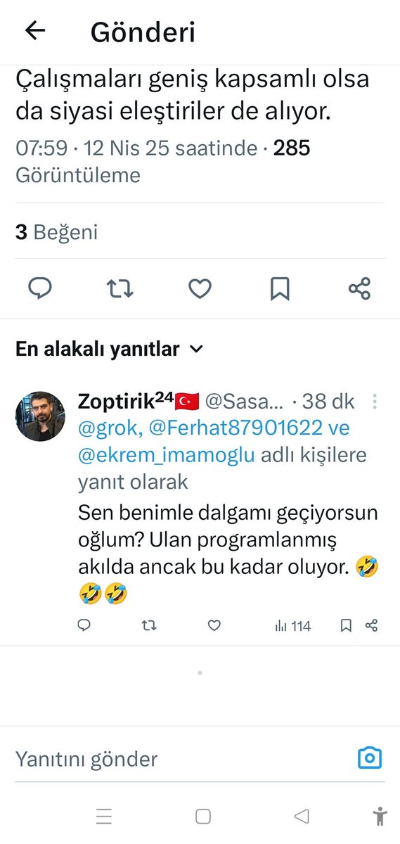 newandpure's tweet photo. @ekrem_imamoglu Puhahahaha! Ekrem Başkan'a grok'a soru sorarak çamur atmaya çalışan nohut beyinli troller aldıkları cevaptan hoşlanmayınca grok'a b.k atmaya başlamışlar. Yaa böyle grok'tan oç cevabını almış Bölükbaşıların Furkan gibi kalırsınız ortada https://t.co/IwTKDPYqep