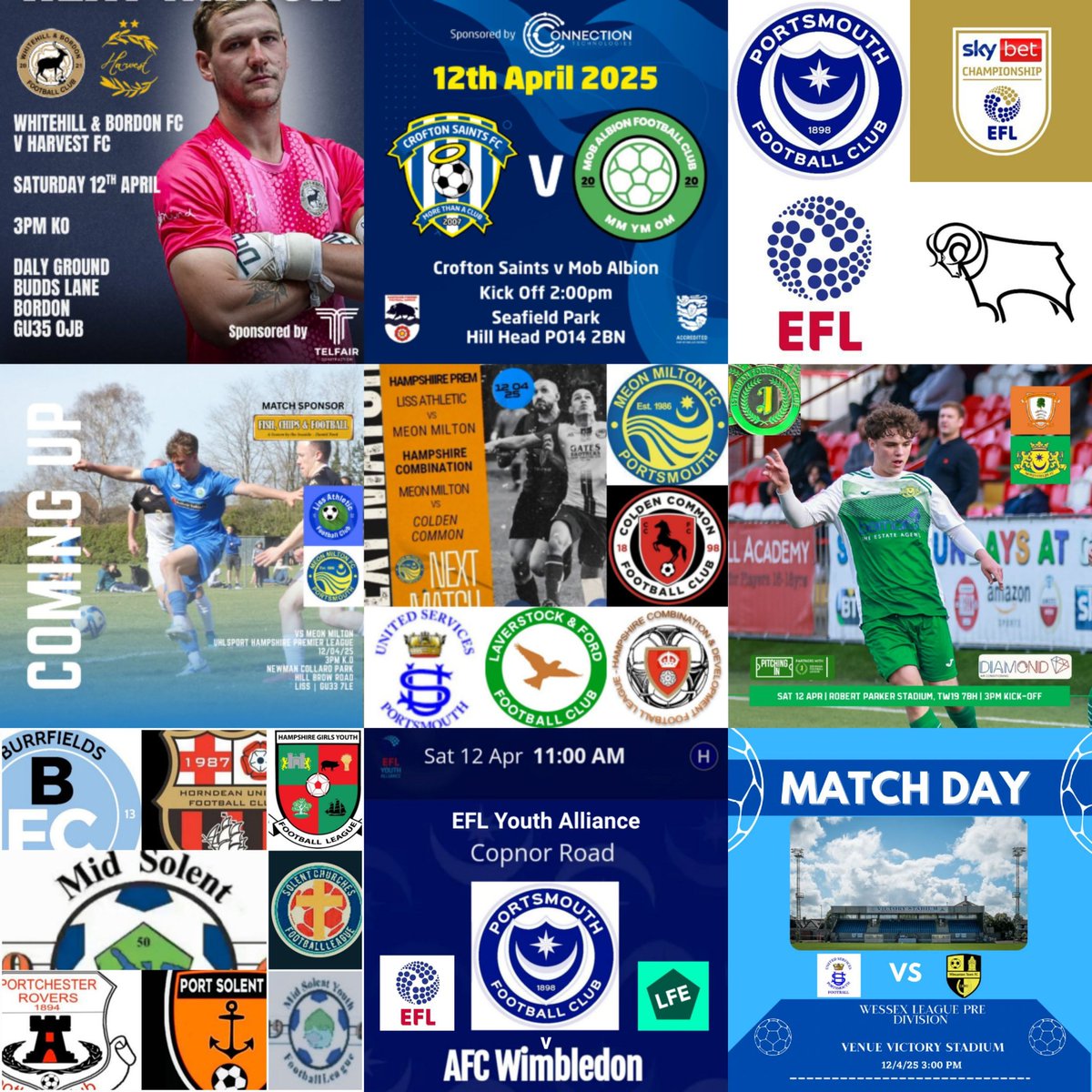 Pompey_Football's tweet photo. β½οΈ Saturday Matchday β½οΈ
#AGoodDayToWin
@Pompey (h)
@MONEYFIELDSFC (a)
@usportsmouthfc (h) #FunDay
@FcHarvest (a)
@FCMeonMilton (a)
@fc_mob (a)
@PompeyAcademy (h) 11am
#USPRes (h)
#MeonMiltonRes (h)
@BurrfieldsFC (h)
@Port_Solent_FC (a)
.. plus @SCFL_ @HGYFL18 #MSYL play π
#AllTheBest π