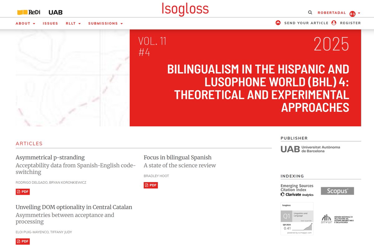Isogloss_'s tweet image. Hot off the press! #BHL4, the first 3 articles by Delgado-Koronkiewicz, Hoot, and Puig-Mayenco&Judy!
revistes.uab.cat/isogloss/index