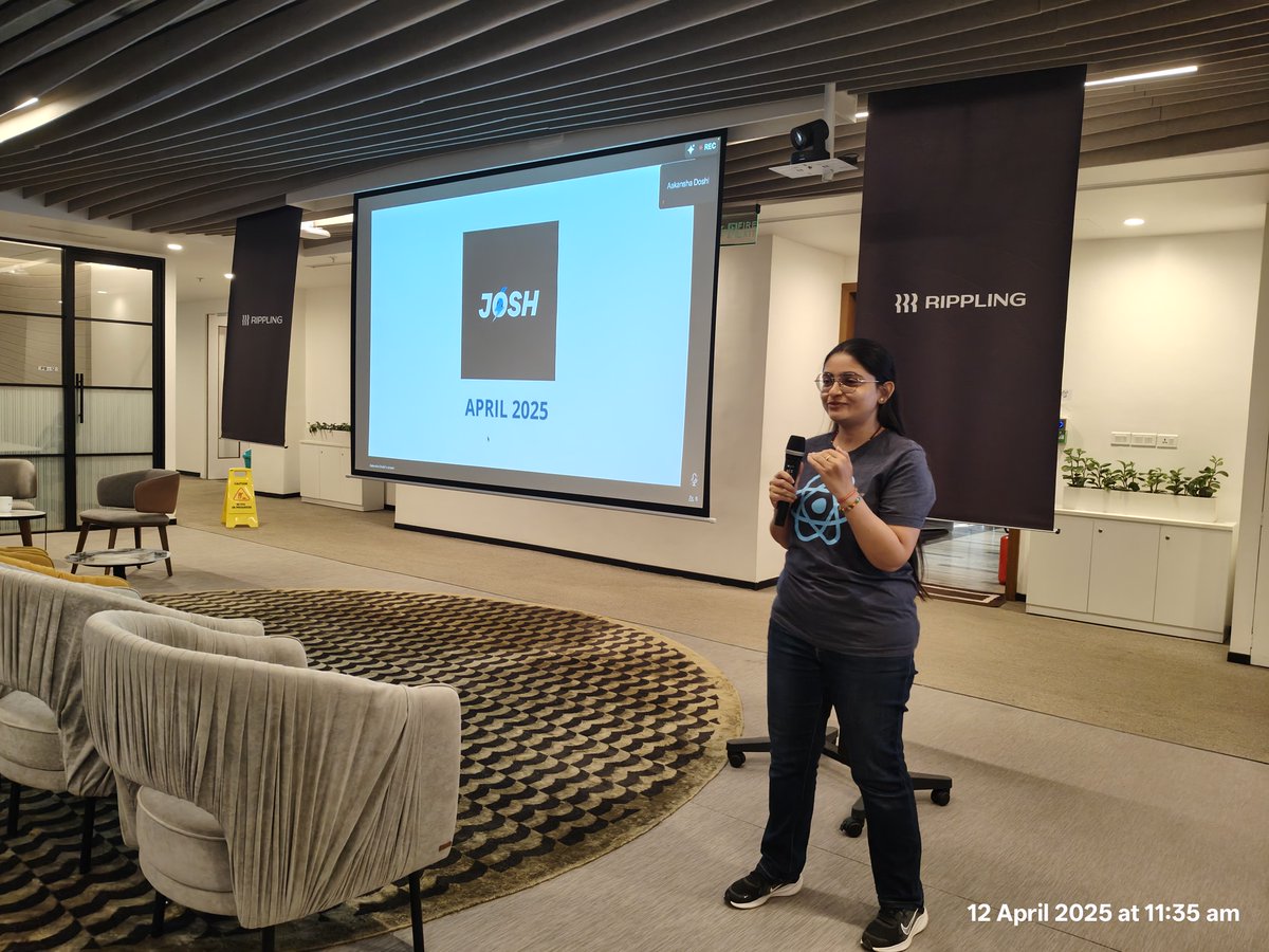 The formal inauguration to "JOSH" ...
 <a href="/aakansha1216/">Aakansha Doshi</a> is on stage introducing JOSH to the world !!

<a href="/Rippling/">Rippling</a> #JOSHCommunity #opensource #JOSHMeetup #Meetup