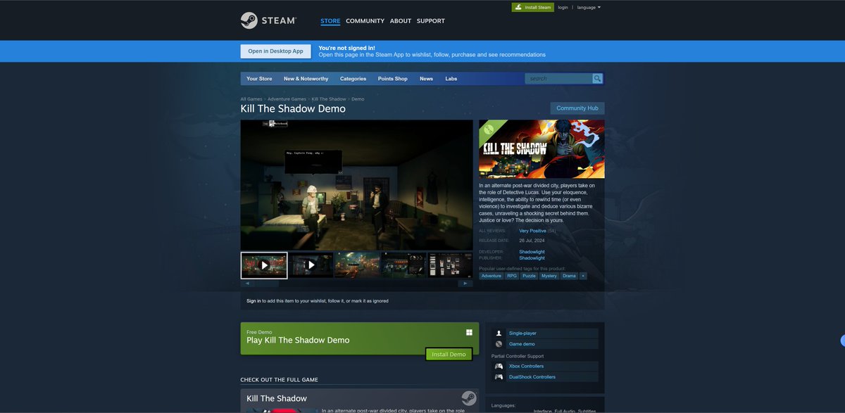Shadowlight9527's tweet photo. Hello everyone!

We are thrilled to announce that the Kill the Shadow Demo is now fully functional — players can properly add it to their library and play without issues! The game and its demo are completely restored and operational!
@COREBLAZER #indiegame #killtheshadow #Steam https://t.co/PlJY9xGnqL