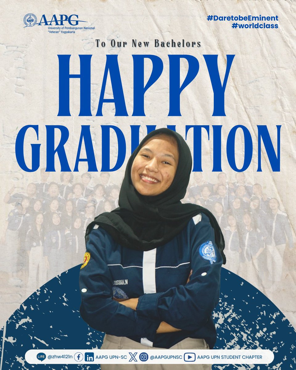 AAPGUPNSC's tweet photo. [HAPPY GRADUATION]

“Education is not the filling of a pail, but the lighting of a fire."  — William Butler Yeats

The awaited day has arrived, and all your hard work has paid off. We congratulate our graduate, Shabrina Kusuma Wardani, S.T., on this incredible milestone. https://t.co/dPPC6Q8jaf