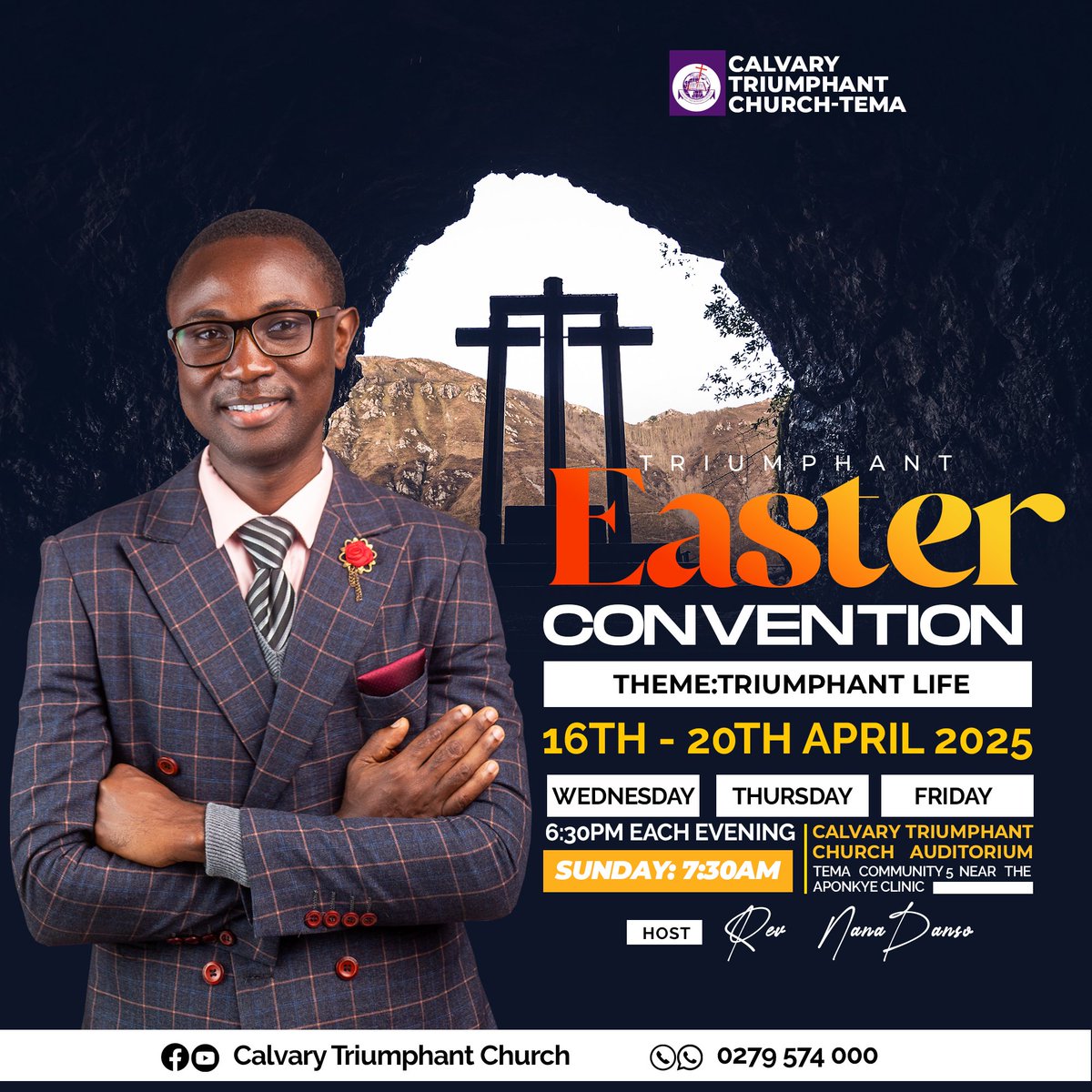 CalvaryCTC's tweet photo. EASTER CONVENTION 2025 – TRIUMPHANT LIFE
Join us for this year’s Easter Convention. 

📡 Streaming Live on Facebook and YouTube 
Don’t miss this divine encounter!

#TriumphantLife #EasterConvention #HeIsRisen #ChurchOnline #Easter2025 #FaithChapel https://t.co/6Vwok7VT4f