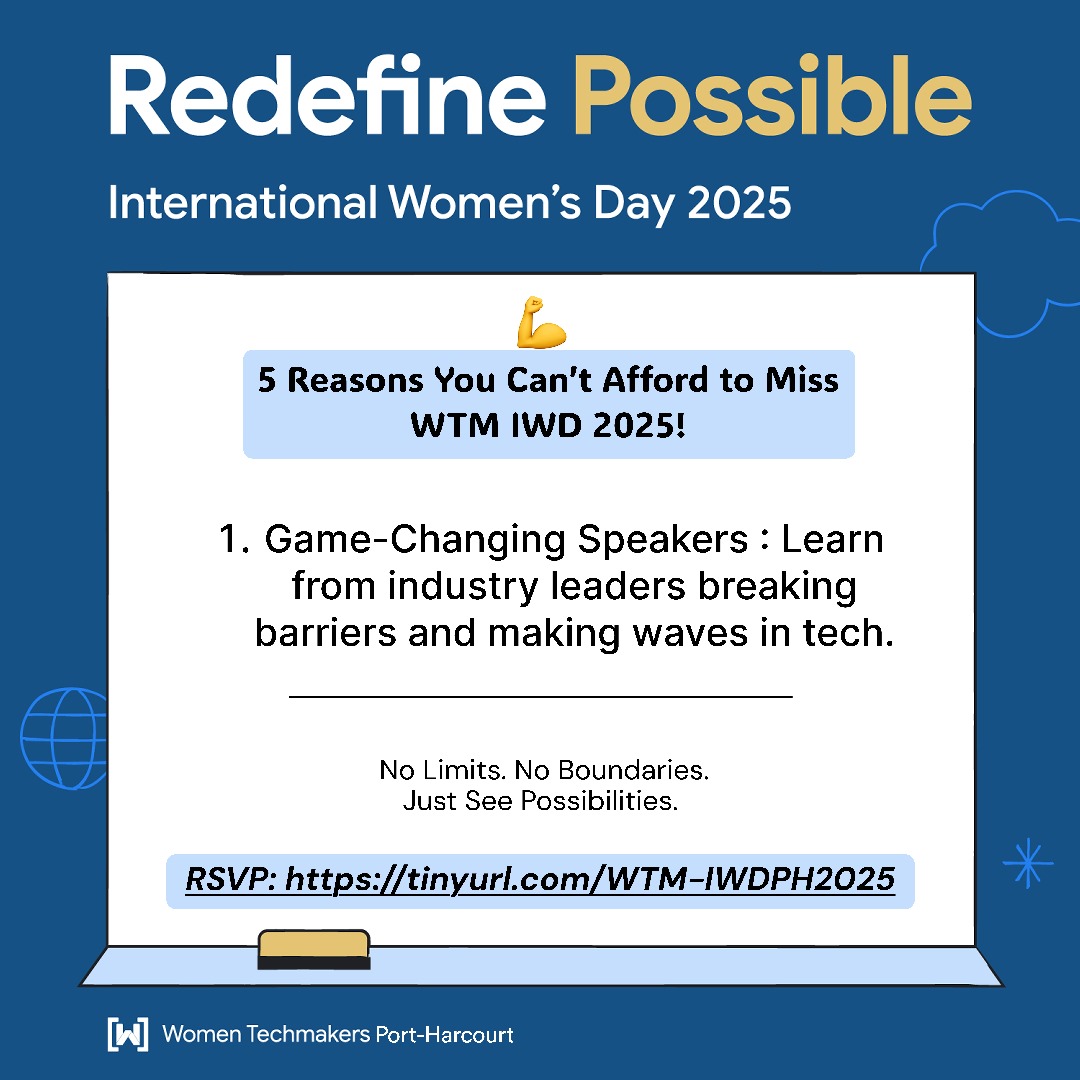 WTMPH's tweet photo. 5 reasons you simply can’t afford to miss WTM Port Harcourt IWD 2025
Secure your spot now:
https://t.co/aURjIVsID3
#WTMIWD2025 #WTMPHC #RedefinePossible #WomenInTech #IWD2025 #TechQueensAssemble #BuildWithWomen #NoLimitsJustPossibilities https://t.co/6T0ueP3aH7