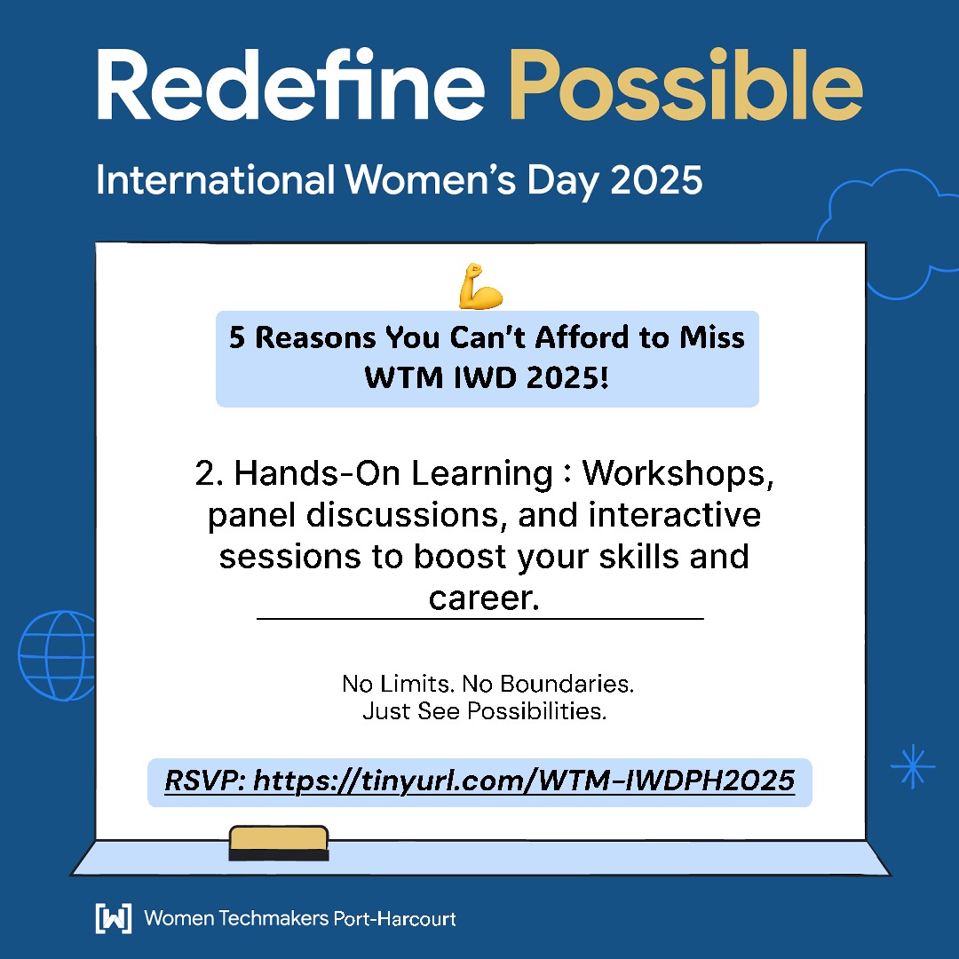 WTMPH's tweet photo. 5 reasons you simply can’t afford to miss WTM Port Harcourt IWD 2025
Secure your spot now:
https://t.co/aURjIVsID3
#WTMIWD2025 #WTMPHC #RedefinePossible #WomenInTech #IWD2025 #TechQueensAssemble #BuildWithWomen #NoLimitsJustPossibilities https://t.co/6T0ueP3aH7