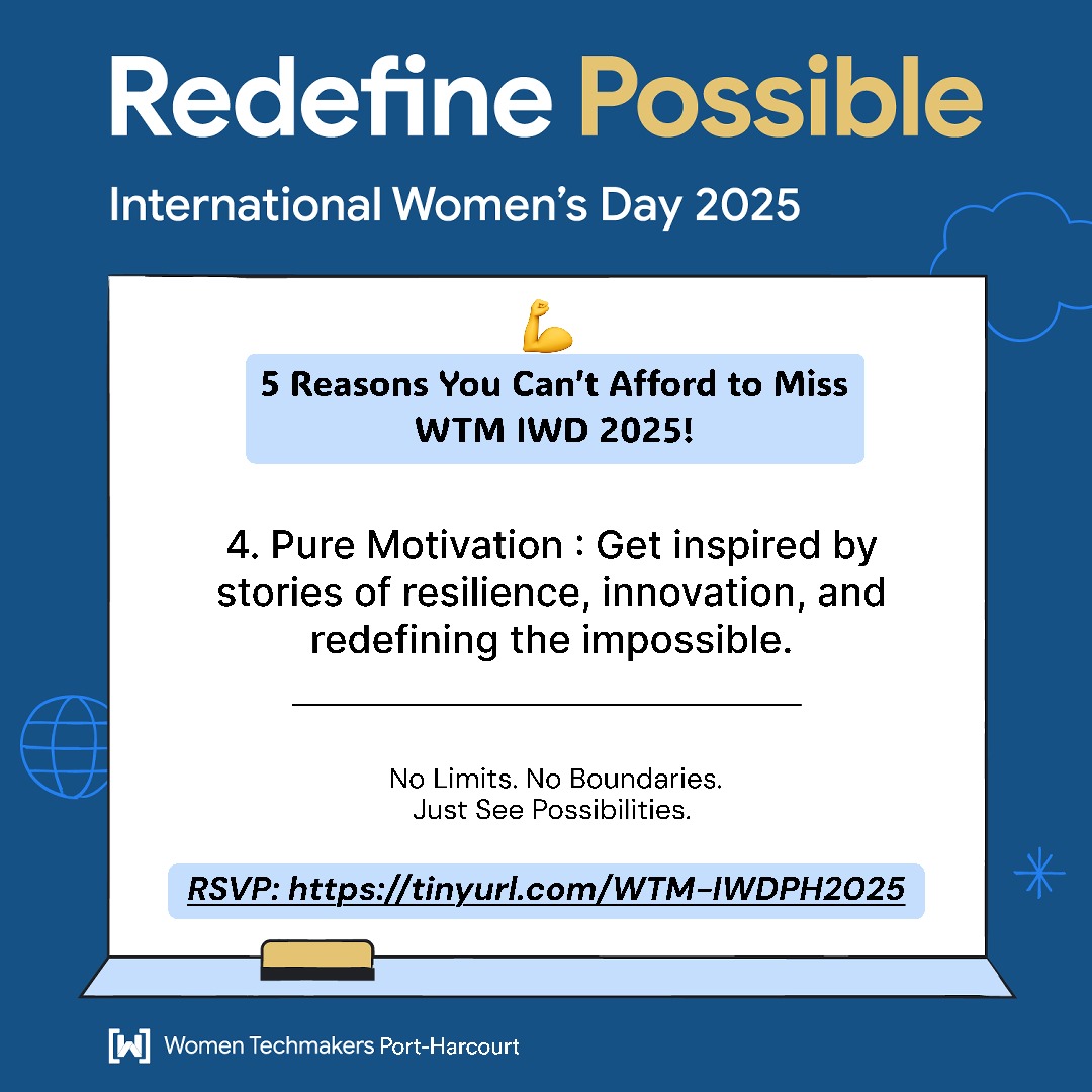 WTMPH's tweet photo. 5 reasons you simply can’t afford to miss WTM Port Harcourt IWD 2025
Secure your spot now:
https://t.co/aURjIVsID3
#WTMIWD2025 #WTMPHC #RedefinePossible #WomenInTech #IWD2025 #TechQueensAssemble #BuildWithWomen #NoLimitsJustPossibilities https://t.co/6T0ueP3aH7