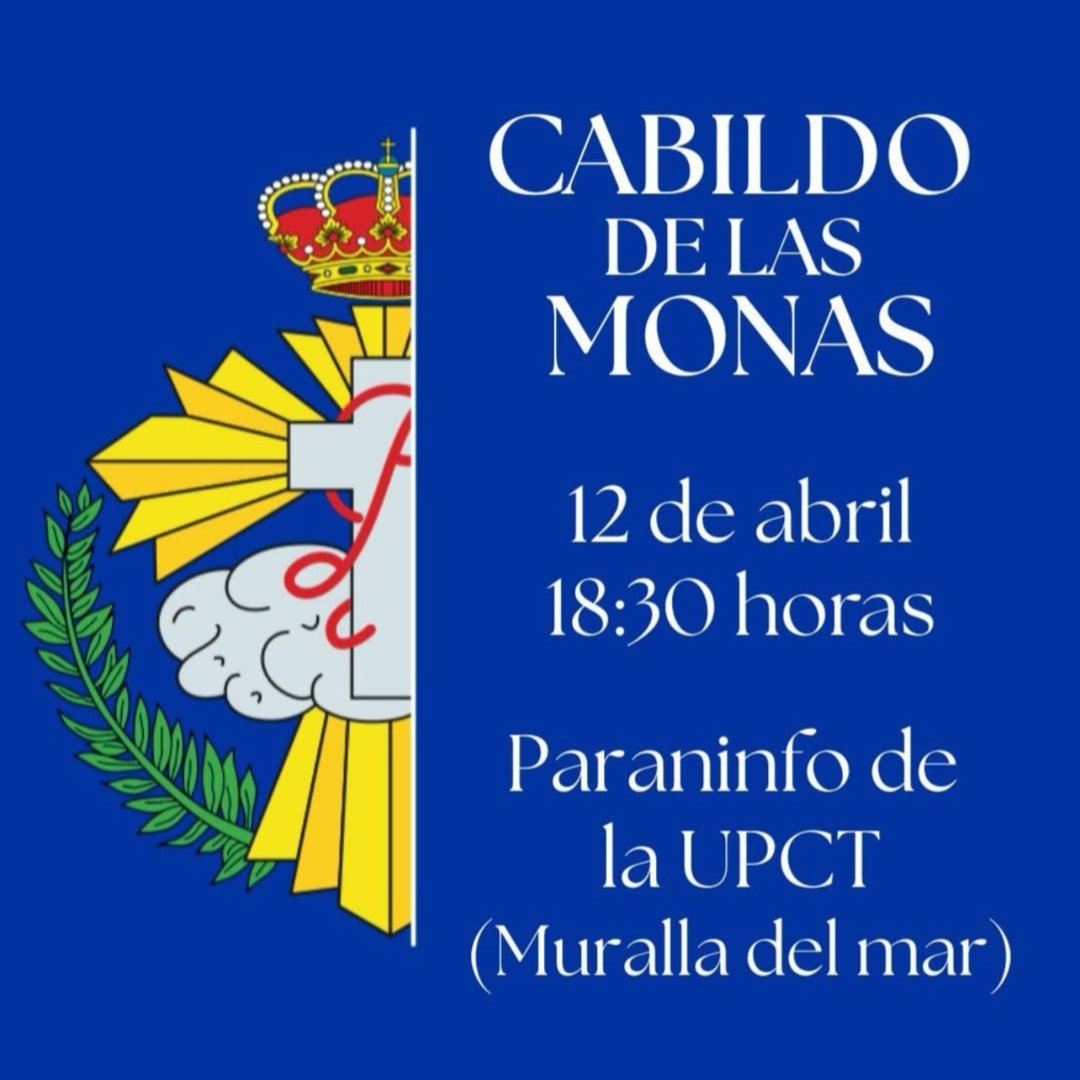 Esta tarde a las 18:30 en el Paraninfo de la UPCT (Muralla del Mar), la Cofradía del Resucitado celebrará el Cabildo de las Monas. Tras la entrega de nombramientos y distinciones, se degustará este tradicional dulce de Pascua.

#SabadoDePasion #CabildoDeLasMonas #Resucitado