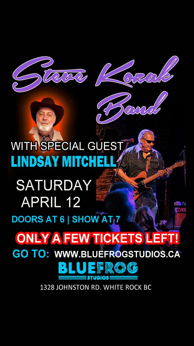Steve Kozak (@stevekozakmusic) on Twitter photo 🚨🚨Low ticket alert! 🚨🚨
Steve Kozak Band 🤘😎🎸 <a href="/SteveKozakmusic/">Steve Kozak</a> with special guest Lindsay Mitchell live at Blue Frog Studios in White Rock 💙🐸 <a href="/BlueFrogLive/">Blue Frog Studios</a> Grab yours now at: bluefrogstudios.ca/collections/co… 🚨🚨Low ticket alert! 🚨🚨
Steve Kozak Band 🤘😎🎸 <a href="/SteveKozakmusic/">Steve Kozak</a> with special guest Lindsay Mitchell live at Blue Frog Studios in White Rock 💙🐸 <a href="/BlueFrogLive/">Blue Frog Studios</a> Grab yours now at: bluefrogstudios.ca/collections/co…