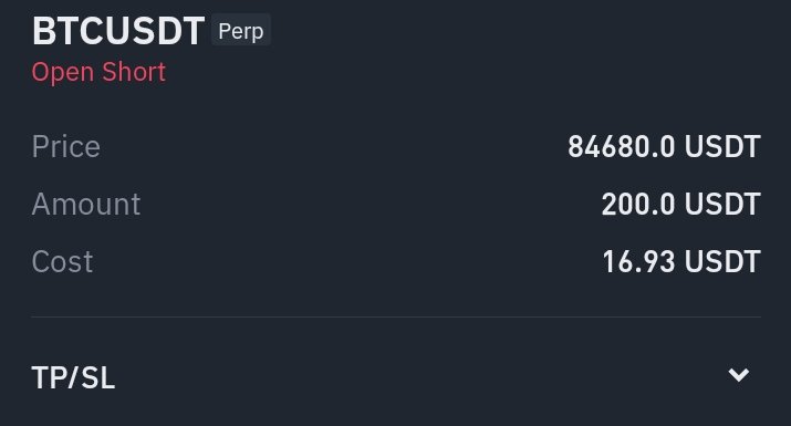 liquidity_Doc's tweet image. "100-1k$ challenge "

$BTC  short

Entry ( limit )    = 84680
Margin             =  17$(7.8%)
Target              =  78k
Leverage         = 10X

⭐ Respect size + leverage 
( Leverage must be 10x)
⭐ Entry is limit