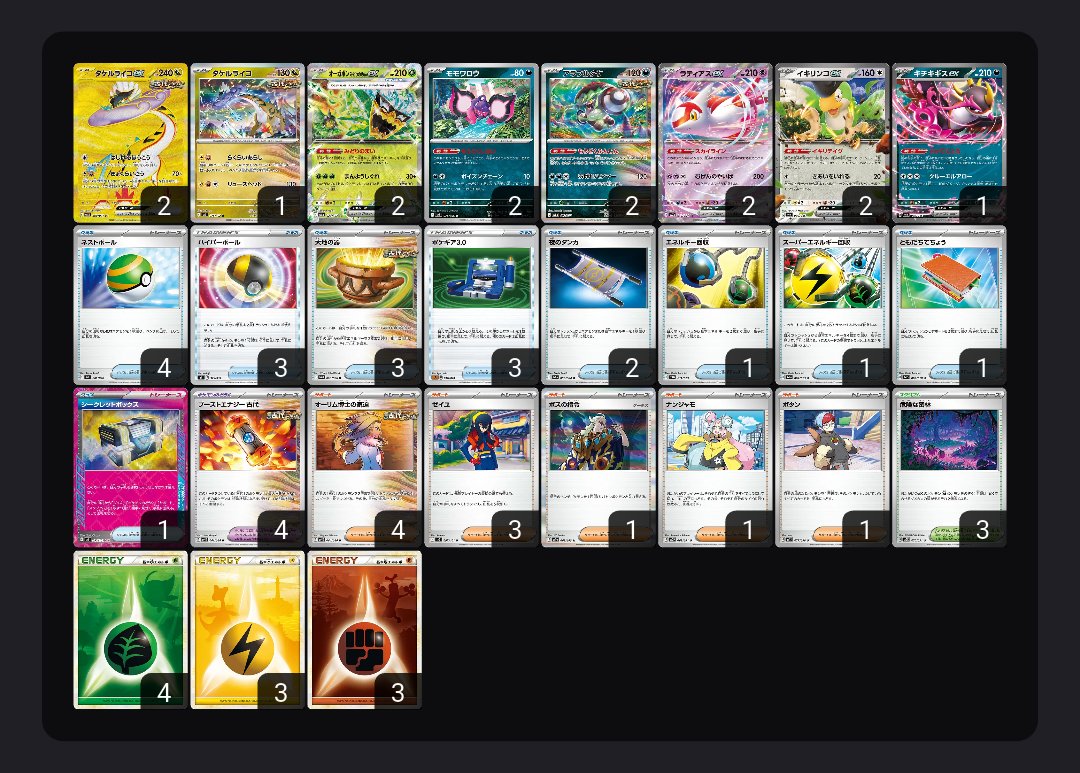 カツタCS
2025/04/12
使用デッキ: 毒ライコポン

いなり含めた同僚チームで出場した初めてのカツタ
悔しいミスもあったけれど、なんとか勝ち越せたのでめちゃ満足です！
（チーム成績は3-3でした）
#pnote大会結果
#かつたCS