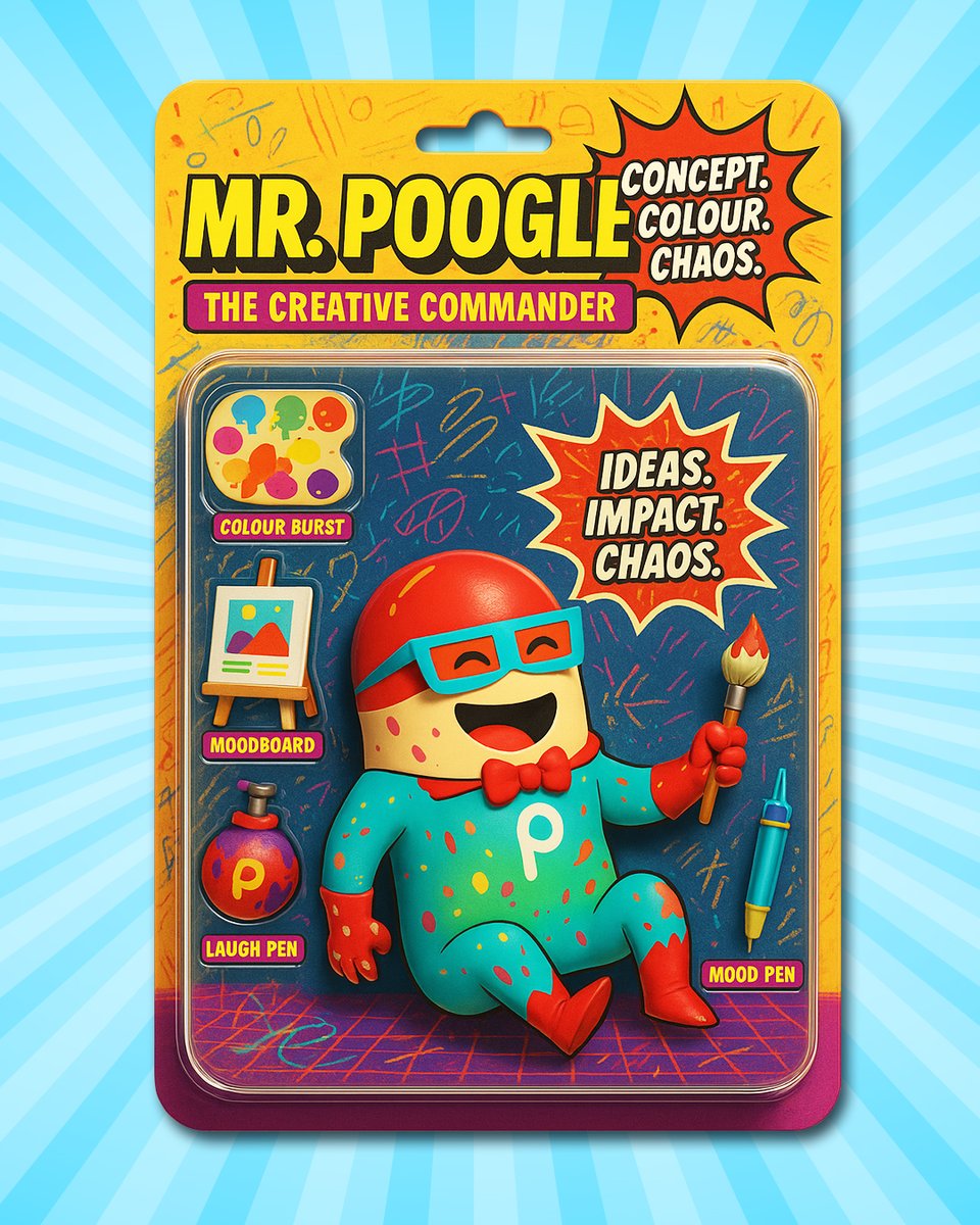 PoogleMedia's tweet photo. Meet #MrPoogle not just a #mascot. He’s every wild idea, chaotic brainstorm, &amp; last minute miracle we’ve ever pulled off. From concept to colour to chaos, he’s the creative pulse of our agency. This isn’t merch. It’s identity.
#ActionFigure #PoogleVerse #PoogleMedia #BrandingHero https://t.co/FrlXvlOImx