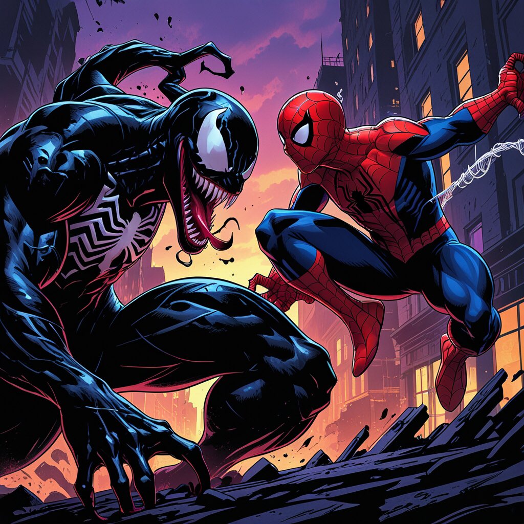 Davodato's tweet photo. spider man vs venom 

#spidermanvideo,#venom,#comic,#wallpaper,#AIart,#AI,#wallpaperlaptop,#Art https://t.co/Etbw7S6aBF
