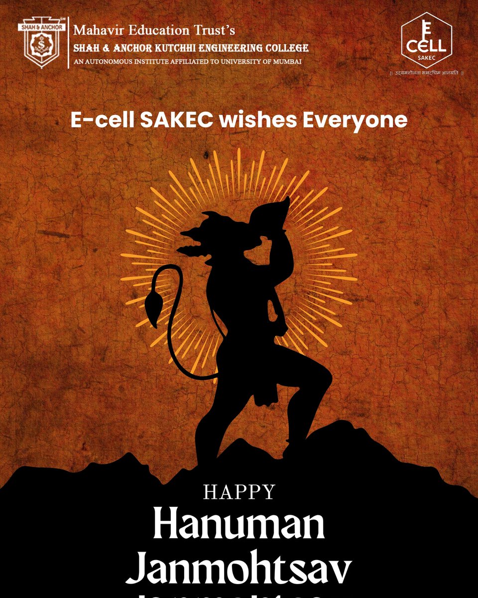 ecellsakec's tweet photo. Wishing everyone a blessed and powerful Hanuman Jayanti! May Bajrangbali fill your life with strength, wisdom, and courage.
#HanumanJayanti2025 #JaiShriRam #JaiHanuman #Bajrangbali #HanumanBhakt #HanumanJayanti #LordHanuman #DivineBlessings #StrengthAndDevotion https://t.co/6l7fAM3GPd