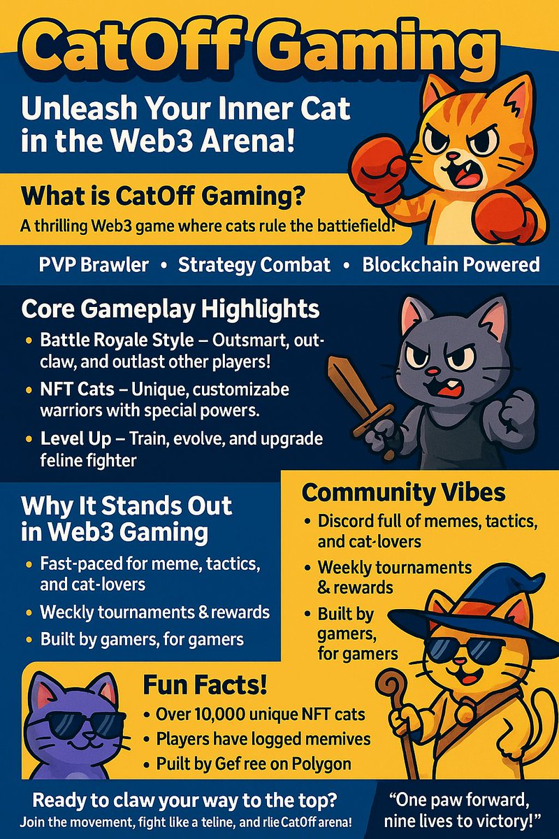 ConJoex's tweet photo. Unleash your inner cat in the Web3 arena! Fast-paced battles, NFT warriors, and a purrfect community vibe this is CatOff Gaming!
Join the fight, claim your rewards, and claw your way to the top!
#Web3Gaming #CatOff @CatoffGaming https://t.co/CpEQy55IyB