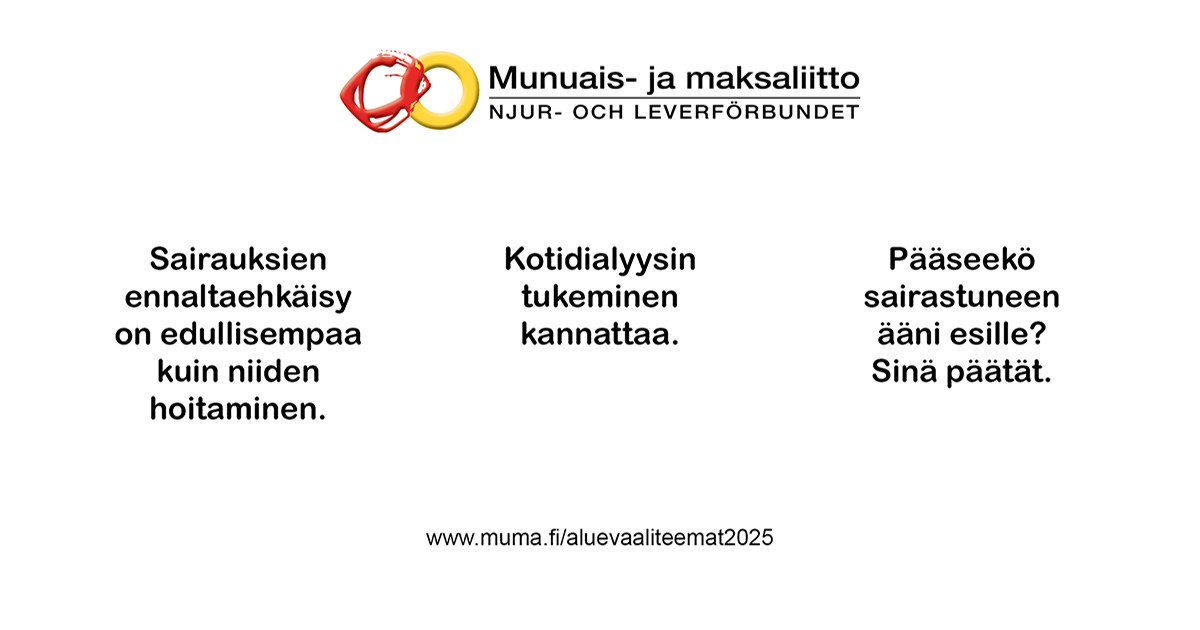 Hyvää alue- ja kuntavaalipäivää. Tänään voit käydä äänestämässä oman äänestysalueesi äänestyspaikassa. Äänestämällä vaikutat siihen, ketkä päättävät jokaisen arkea koskevista tärkeistä asioista seuraavat neljä vuotta. #aluevaalit2025 #kuntavaalit2025 #munuainenmaksa