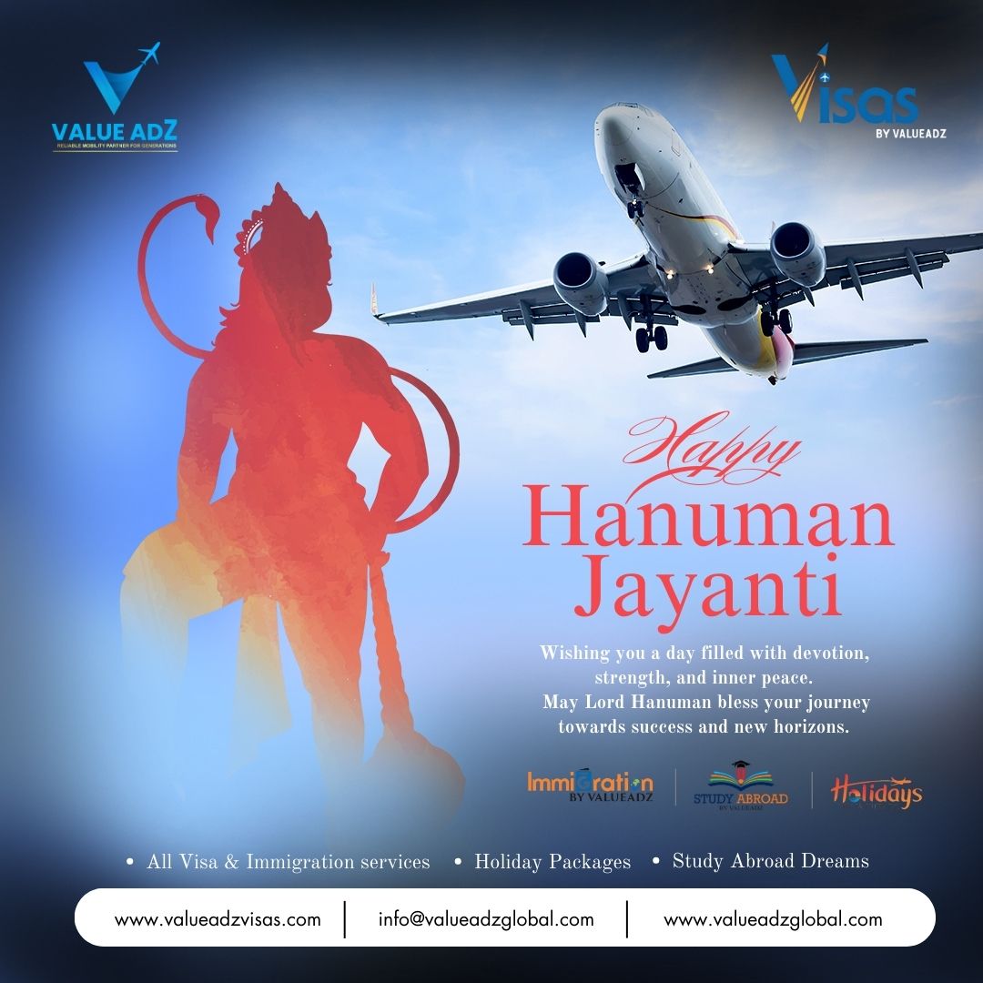 ValueadzVisa's tweet photo. 🕉️ Happy Hanuman Jayanti 🕉️
Wishing you a day filled with devotion, strength, and inner peace.
May Lord Hanuman bless your journey towards success and new horizons. 🌍✨Partner
#HanumanJayanti #ValueAdzGlobal #VisaServices #StudyAbroad #HolidayPackages #HanumanBlessings https://t.co/cWFe85BmqT