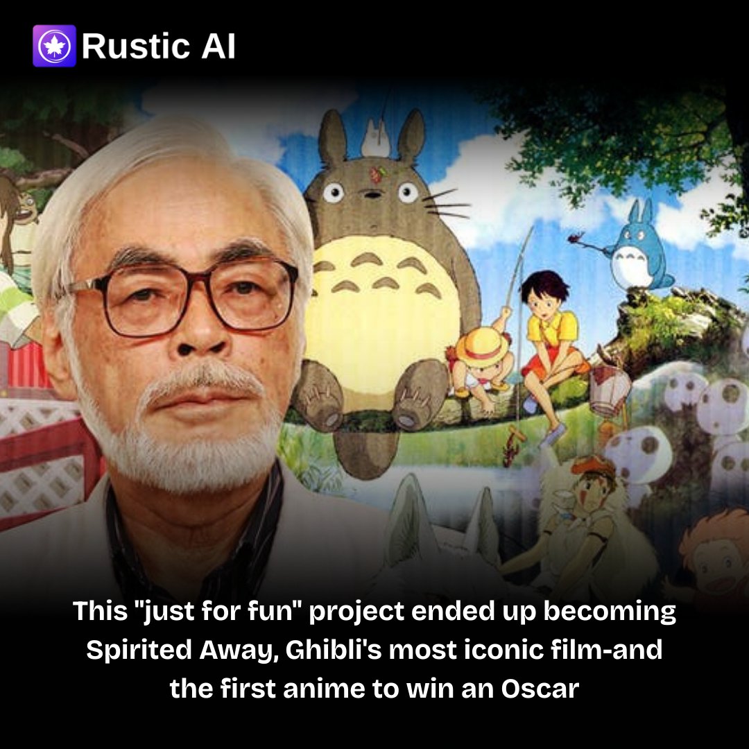 rusticai's tweet image. 🤔Did you know Spirited Away almost never existed?

Miyazaki was ready to retire-until one little girl&apos;s visit changed everything💫
This Oscar-winning masterpiece started as a casual idea... and became anime history🍁
#StudioGhibli #SpiritedAway #DidYouKnow #GhibliFacts