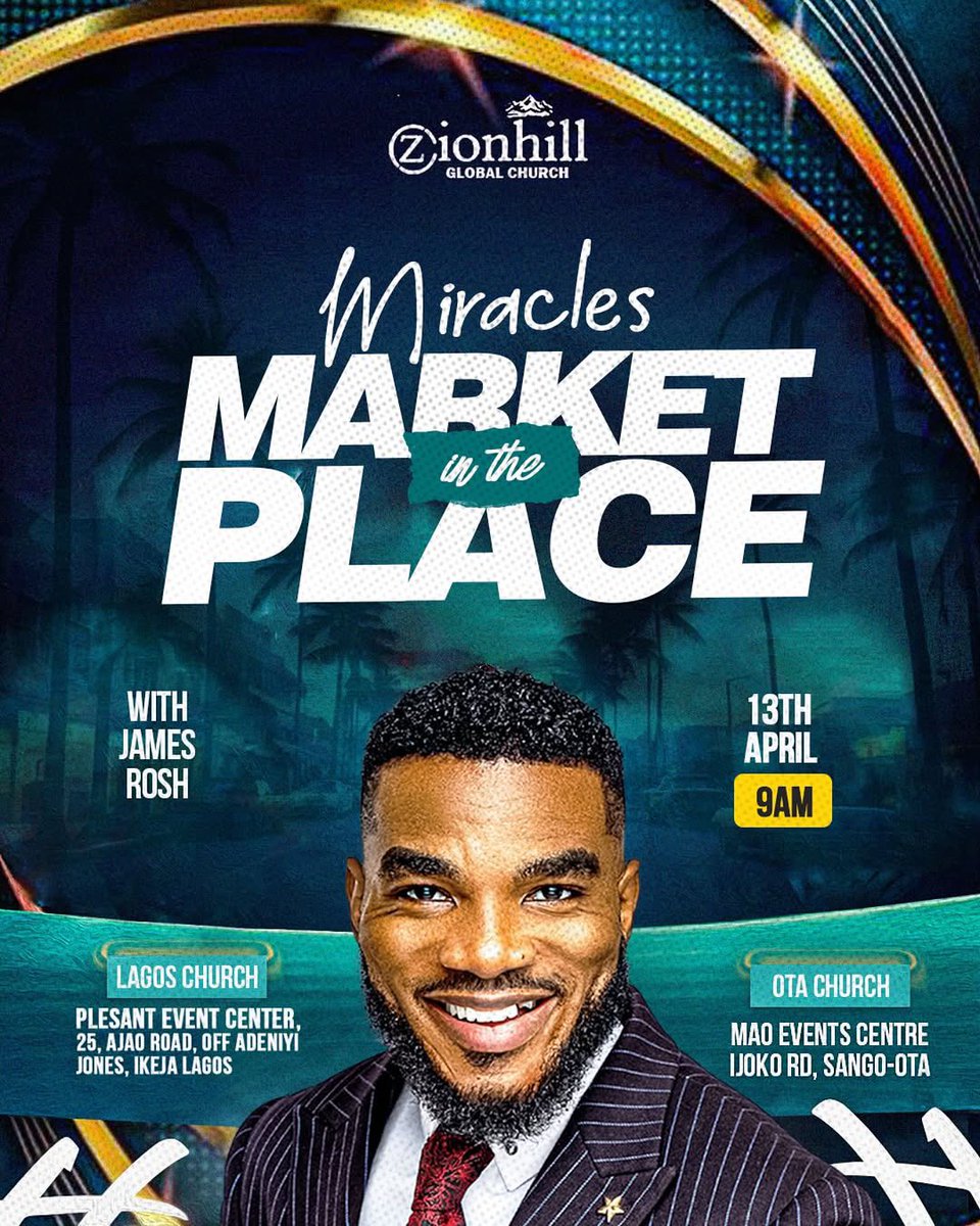 InsideJamesRosh's tweet photo. Get ready for MIRACLES IN MARKET PLACE this Sunday at @zionhillglobal 💃 🕺🏾🥳
⏰ 9am
📍Pleasant Event Centre, Ikeja, Lagos.
📍MAO Events Center, Sango Ota.
Expect UNPRECEDENTED GROWTH & MIRACLES‼️ #MiraclesInMarketplace https://t.co/ZRLdcu06hz
