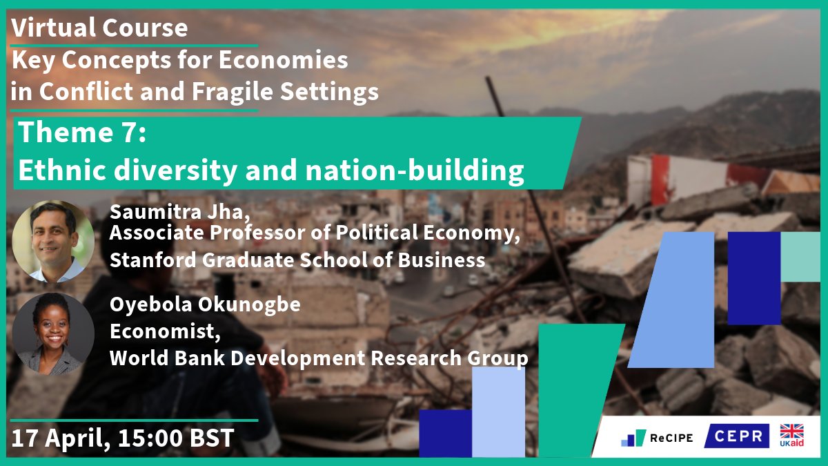 CEPR (@cepr_org) on Twitter photo 17 April | ⏰ 3 PM BST
During the next seminar of the (ReCIPE) virtual course <a href="/saumjha/">Saumitra Jha</a> <a href="/StanfordGSB/">Stanford Graduate School of Business</a> and <a href="/oyebolaoo/">Oyebola Okunogbe</a> <a href="/wb_research/">World Bank Research</a> will discuss ethnic diversity and nation-building
Register: recipe.cepr.org/event/4651 17 April | ⏰ 3 PM BST
During the next seminar of the (ReCIPE) virtual course <a href="/saumjha/">Saumitra Jha</a> <a href="/StanfordGSB/">Stanford Graduate School of Business</a> and <a href="/oyebolaoo/">Oyebola Okunogbe</a> <a href="/wb_research/">World Bank Research</a> will discuss ethnic diversity and nation-building
Register: recipe.cepr.org/event/4651