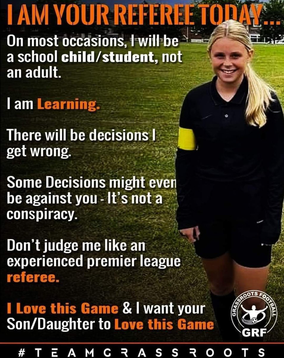 I am your Referee today and I am a child. 

Have a great weekend everyone. Send in your #Shoutouts Videos, Pictures and Stories from your grassroots weekend.  
#grassrootsfootball #TeamGrassroots #GRF
