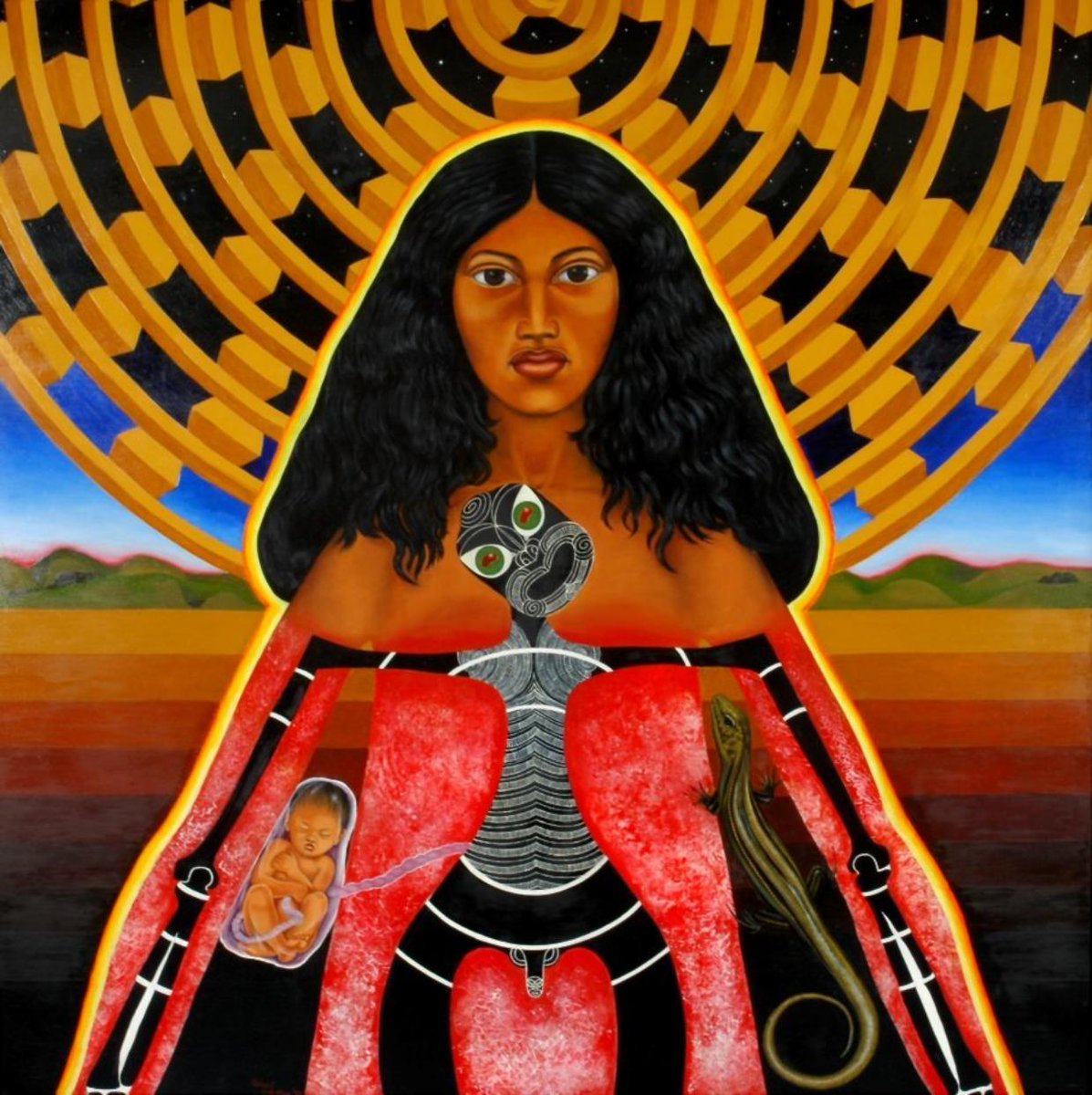 cannibality's tweet image. Robyn Kahukiwa, one of the greatest modern Māori artists, has died. Moe mai rā e te mareikura ⚫⚪🔴