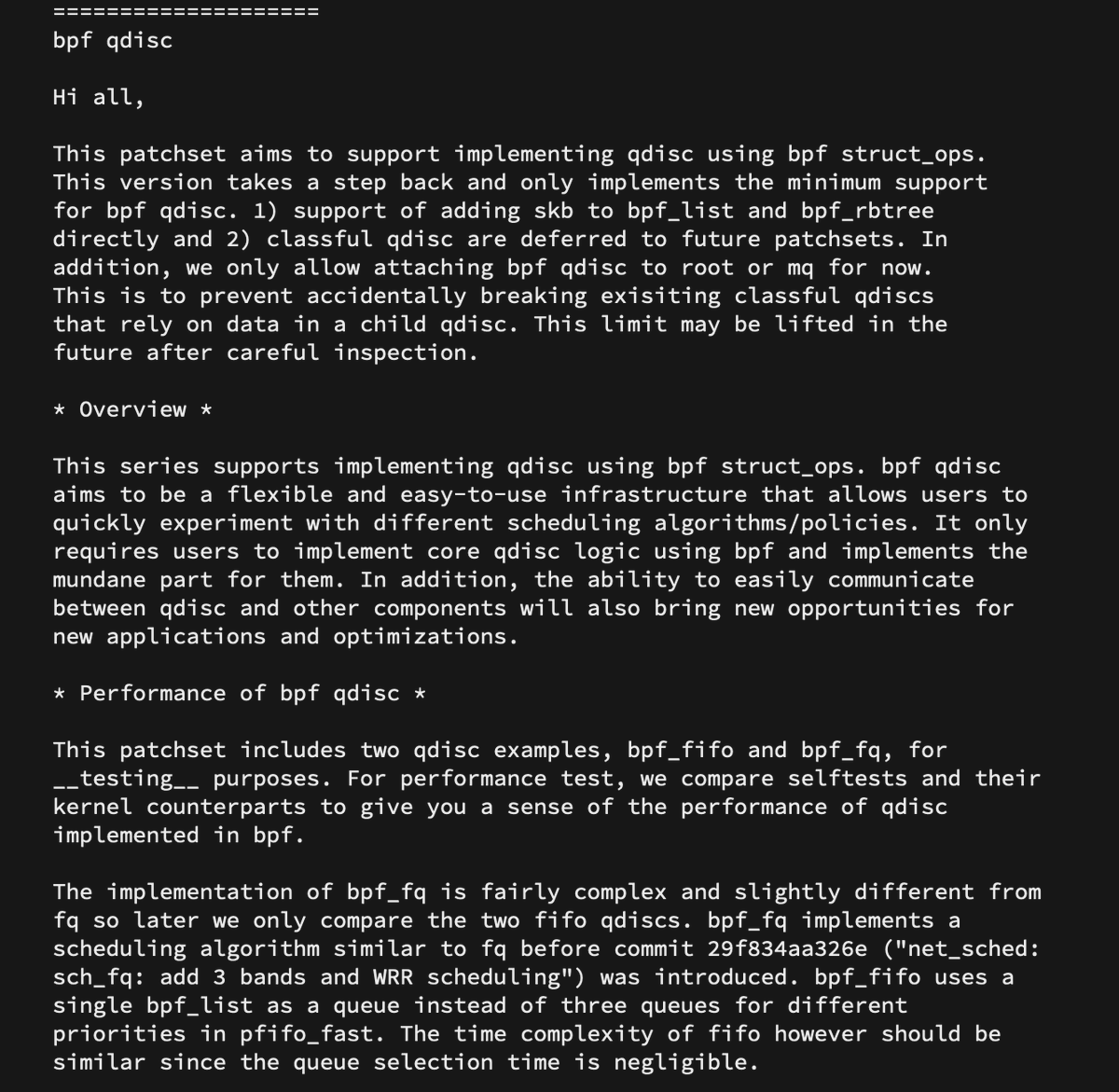 FBorsik's tweet image. #LinuxKernel - Merge branch 'bpf-qdisc':
git.kernel.org/pub/scm/linux/…
#eBPF #Qdisc #Linux #Kernel #BPF #OpenSource #FLOSS #eBPF_Qdisc #BPF_Qdisc #eBPFQdisc #BPF_Qdisc
