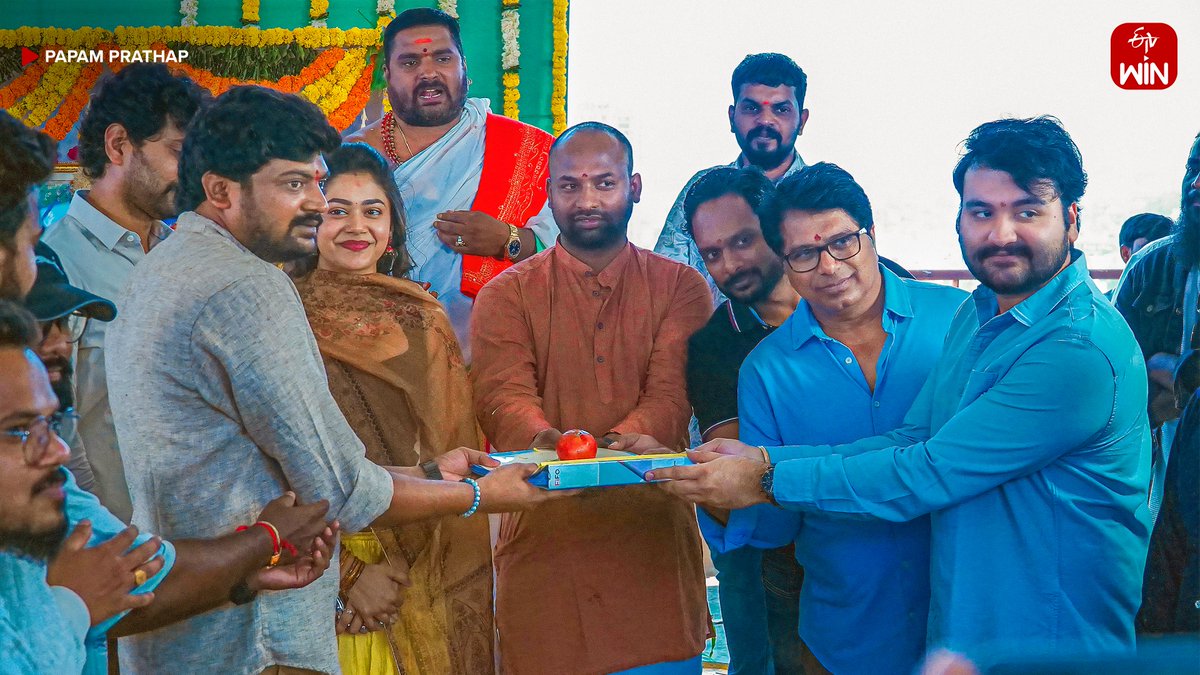 etvwin's tweet photo. Lights, camera &amp; blessings!
#PapamPrathap pooja ceremony
🎬✨
Stay tuned for more updates 
#etvwin https://t.co/KSfnc87zth
