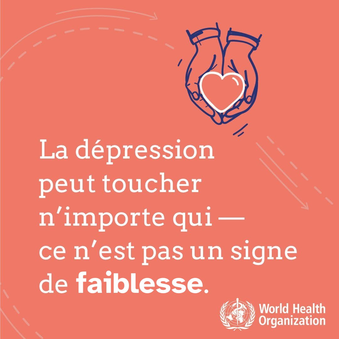 La #dépression peut toucher tout le monde.

Si vous souffrez de dépression :
🧡 Parlez de ce que vous ressentez à une personne en qui vous avez confiance
🧡 Demandez l'aide d’un professionnel de santé
🧡 Faites des activités que vous aimez