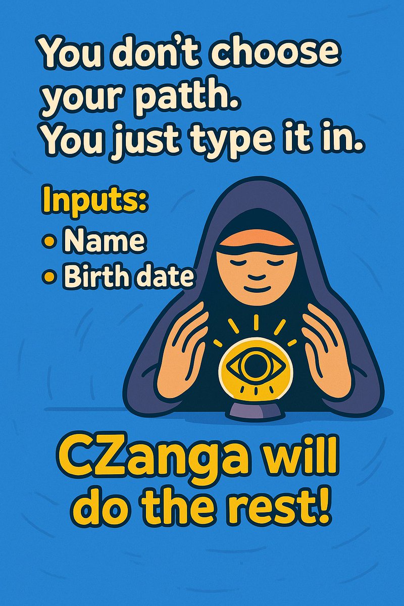 CZangaAI's tweet photo. You don’t choose your path.
You just type it in.
🔸Name
🔸Birth date
CZanga will do the rest!
#CZangaAI #IDOSGAMES #BNBChain #Web3 https://t.co/bIsXr27EvO