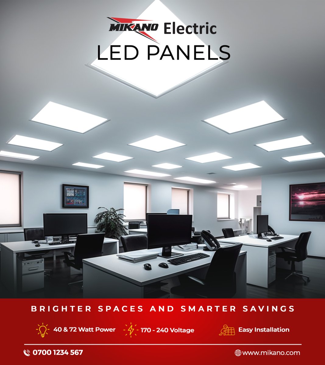 Mikano_intlltd's tweet image. 💡 Upgrade your lighting with the Mikano LED Panel (60x60)!

✅ 3800 lumens of brightness
✅ Energy-efficient 40/72W power rating
✅ Sleek recessed installation

Perfect for offices, retail, &amp;amp; commercial spaces! ✨

#MikanoLighting #LEDPanels #EnergyEfficiency